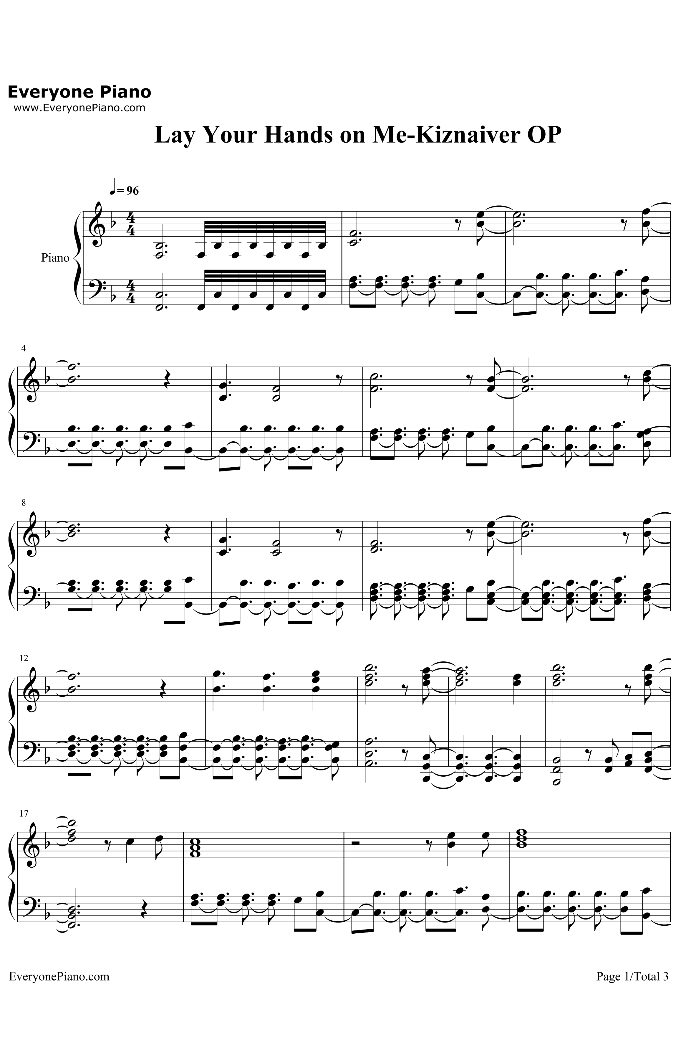 LayYourHandsonMe钢琴谱-BoomBoomSatellites-KiznaiverOP1
