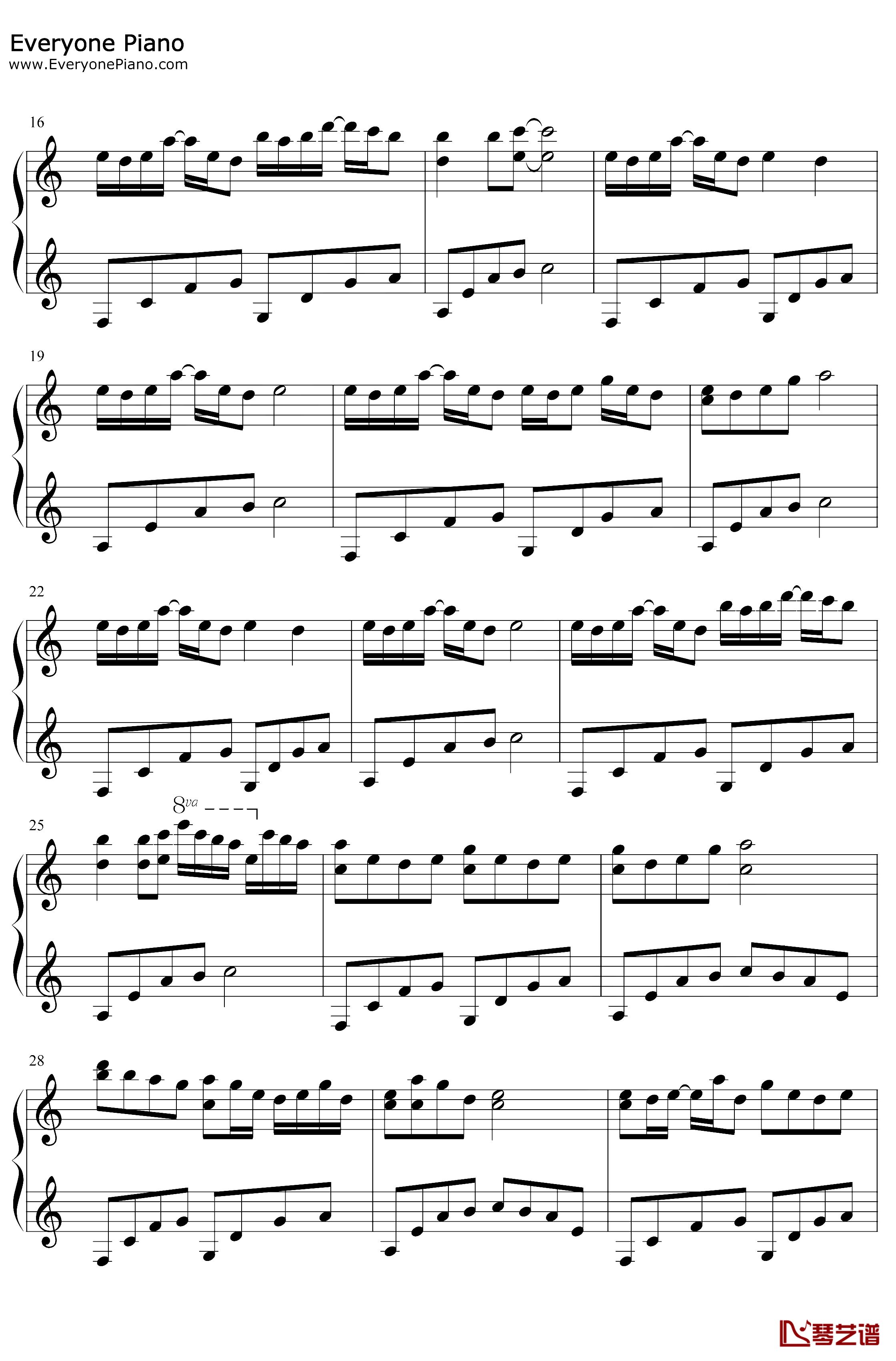情书钢琴谱-DjOkawari-LuvLetter-C调简单版2