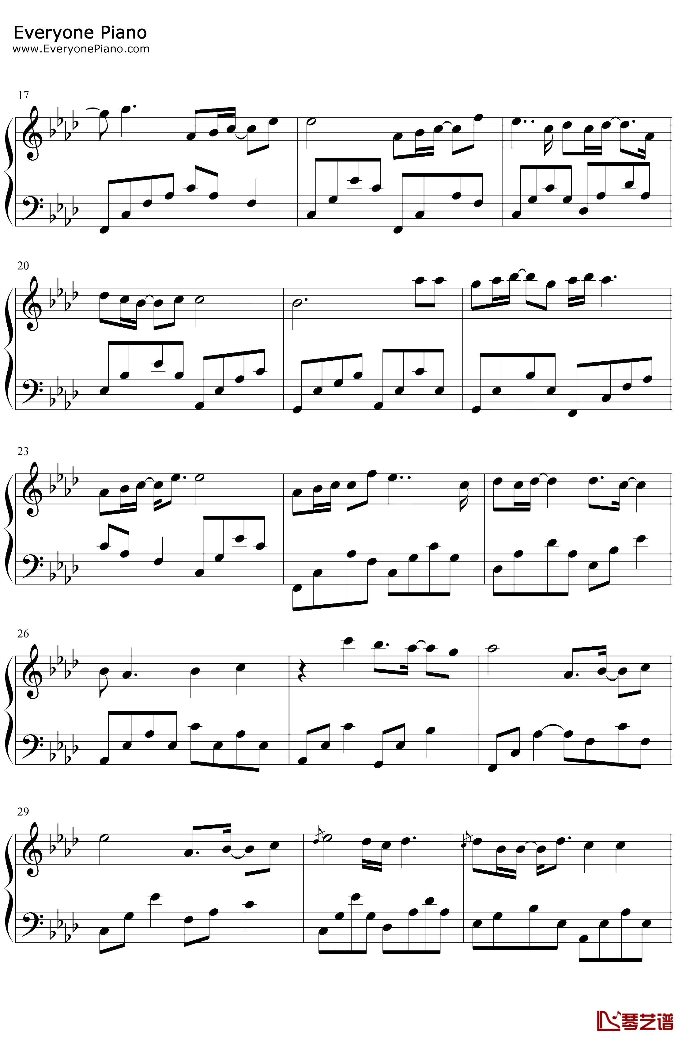 年少的歌钢琴谱-任然-二十不惑片尾曲2