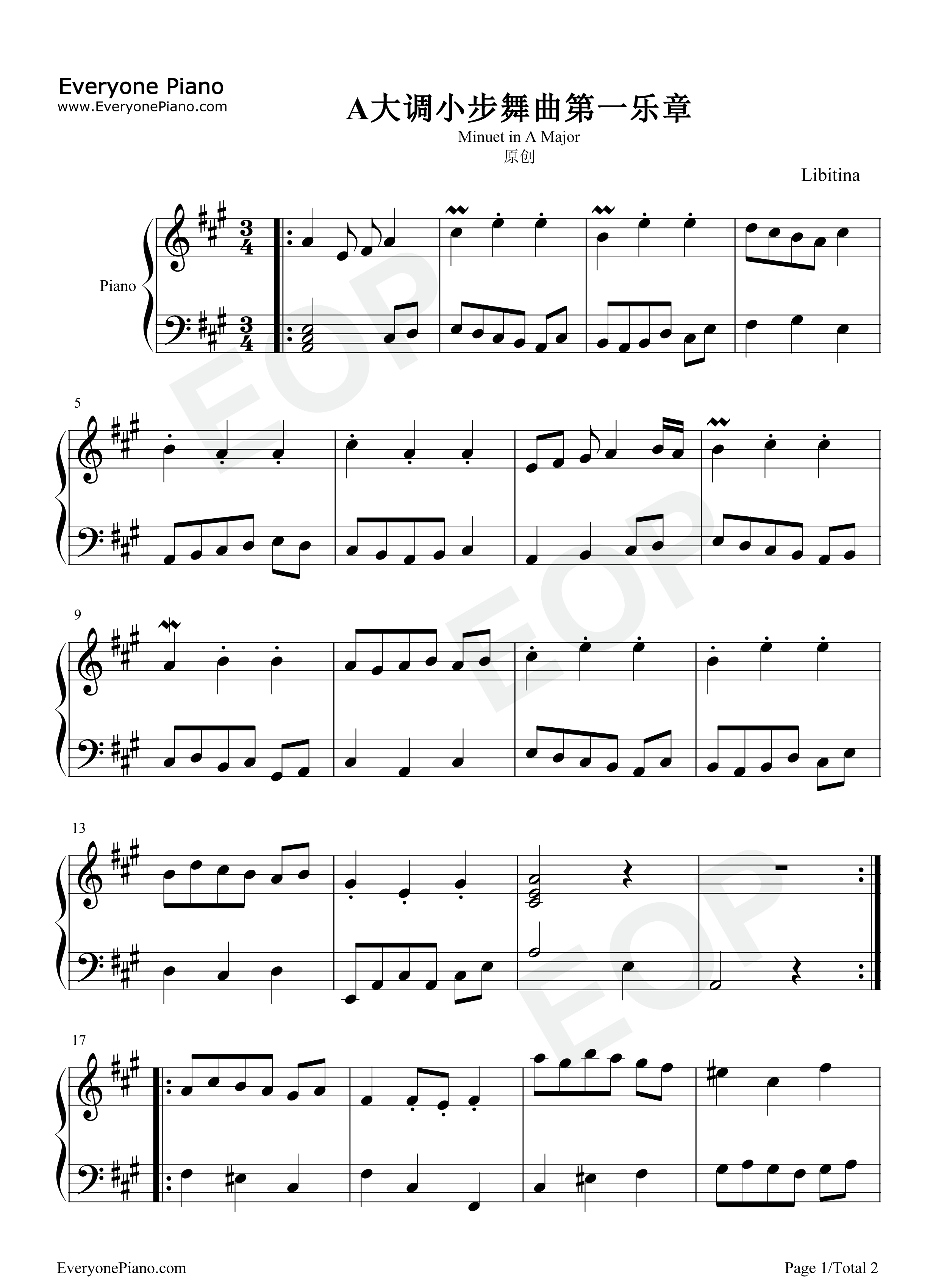 A大调小步舞曲钢琴谱-IDW哒1