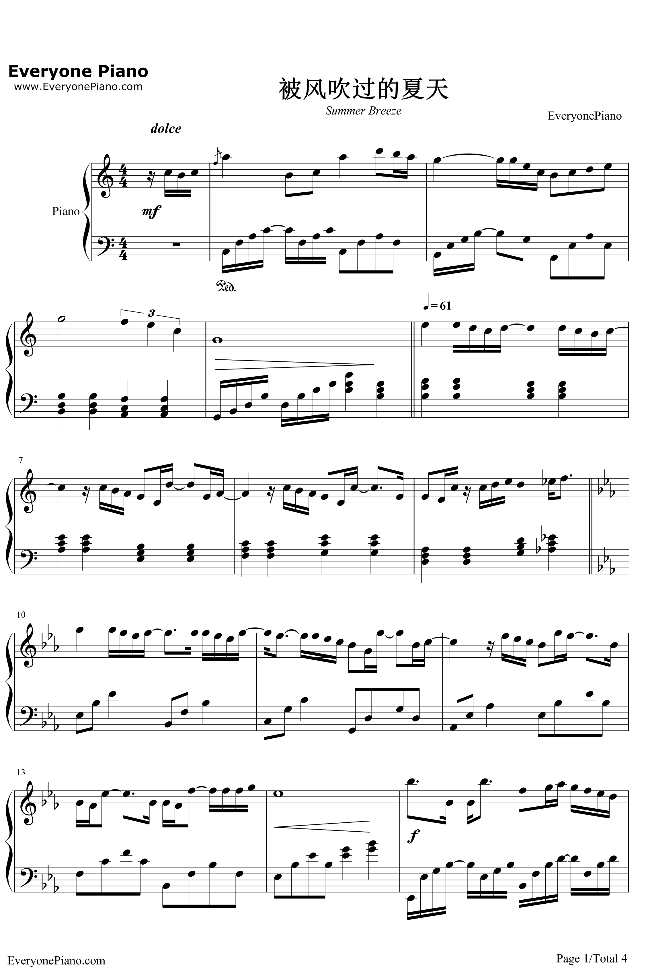 被风吹过的夏天钢琴谱-金莎林俊杰-钢琴演奏版1