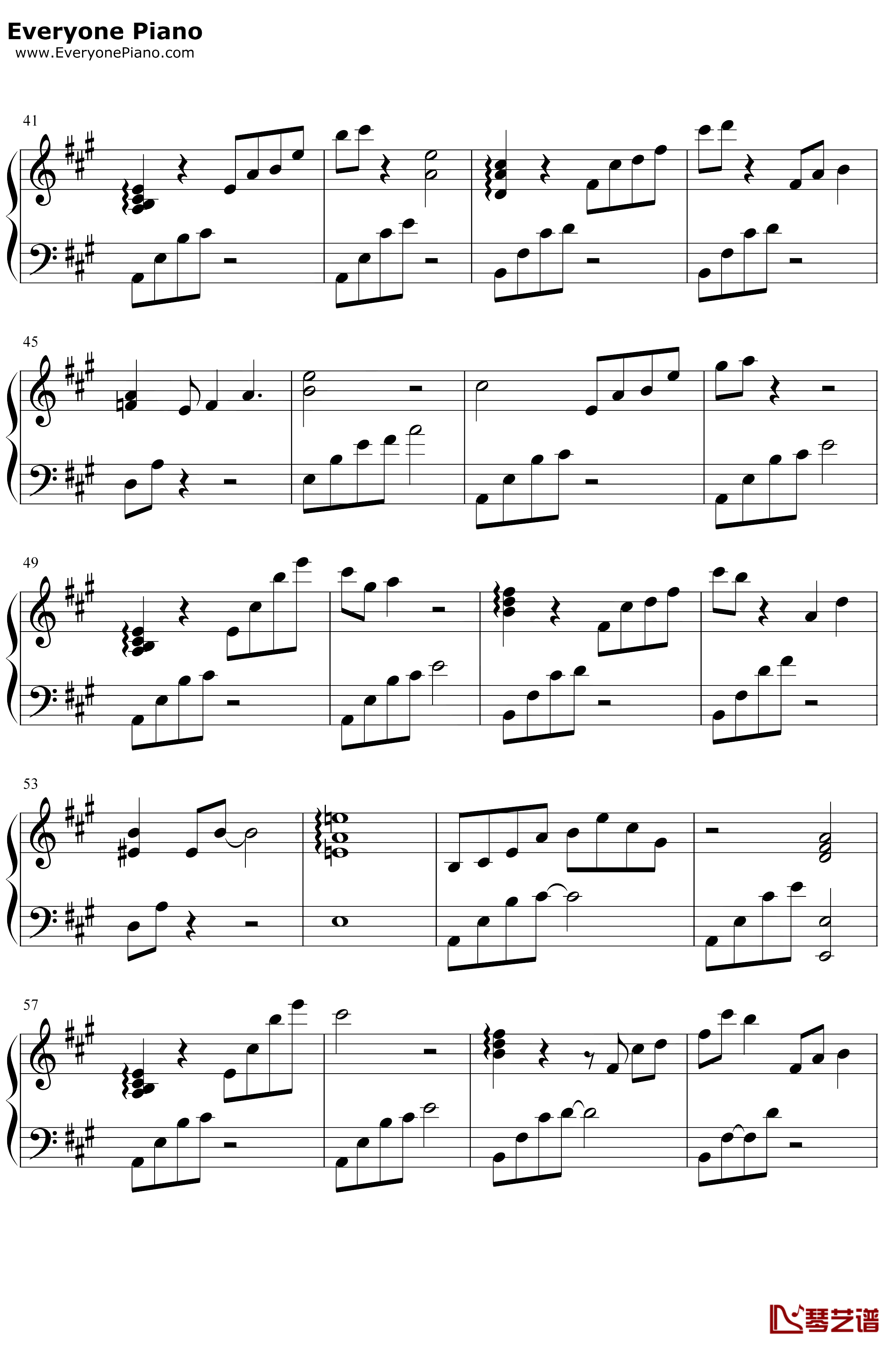 我在这里钢琴谱-张杰-完美伴奏版-二炮手插曲3