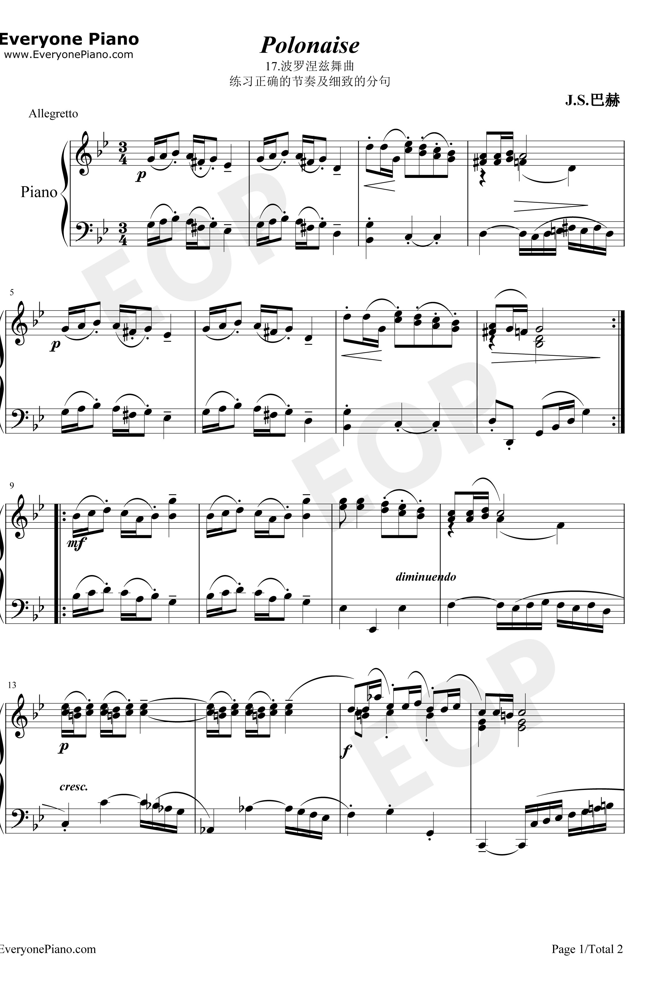 波罗涅兹舞曲17钢琴谱-巴赫-巴赫初级钢琴曲集1