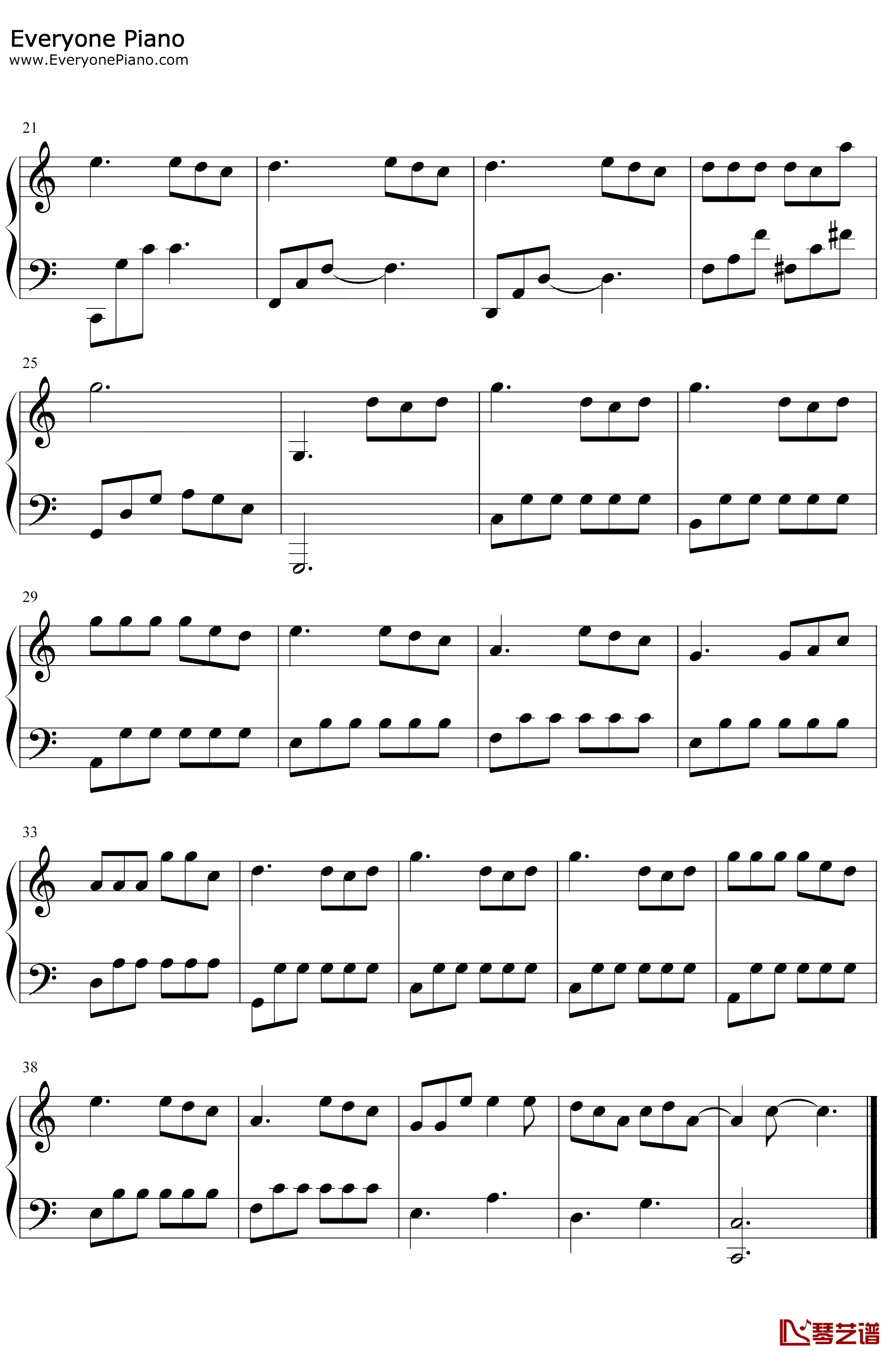庐州月钢琴谱-许嵩-C调简单版2