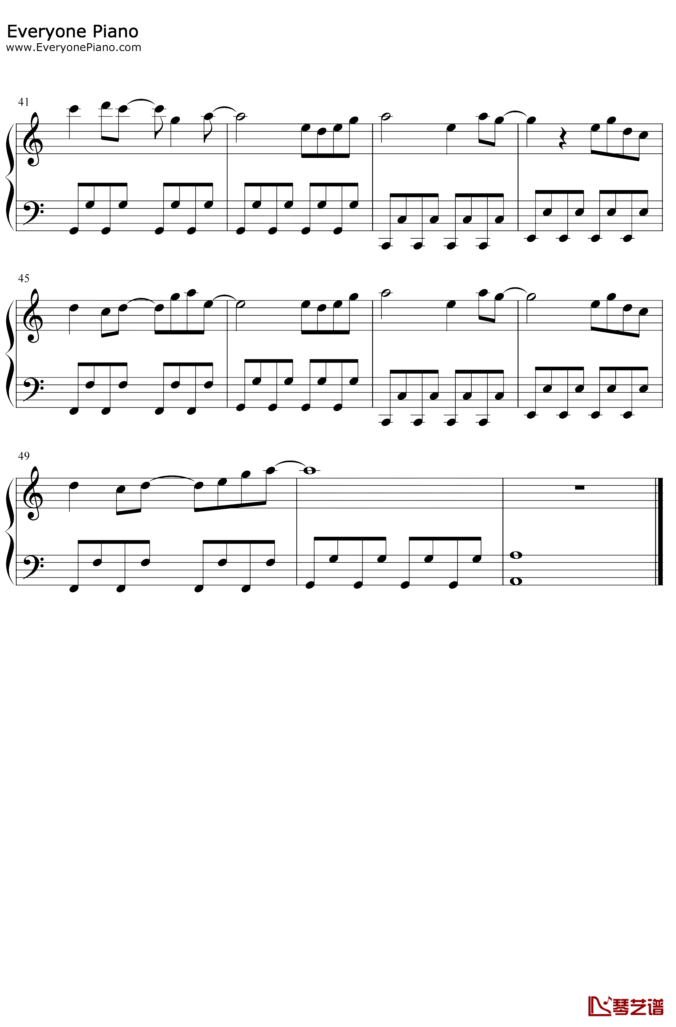 万古生香钢琴谱-洛天依-C调简单版3
