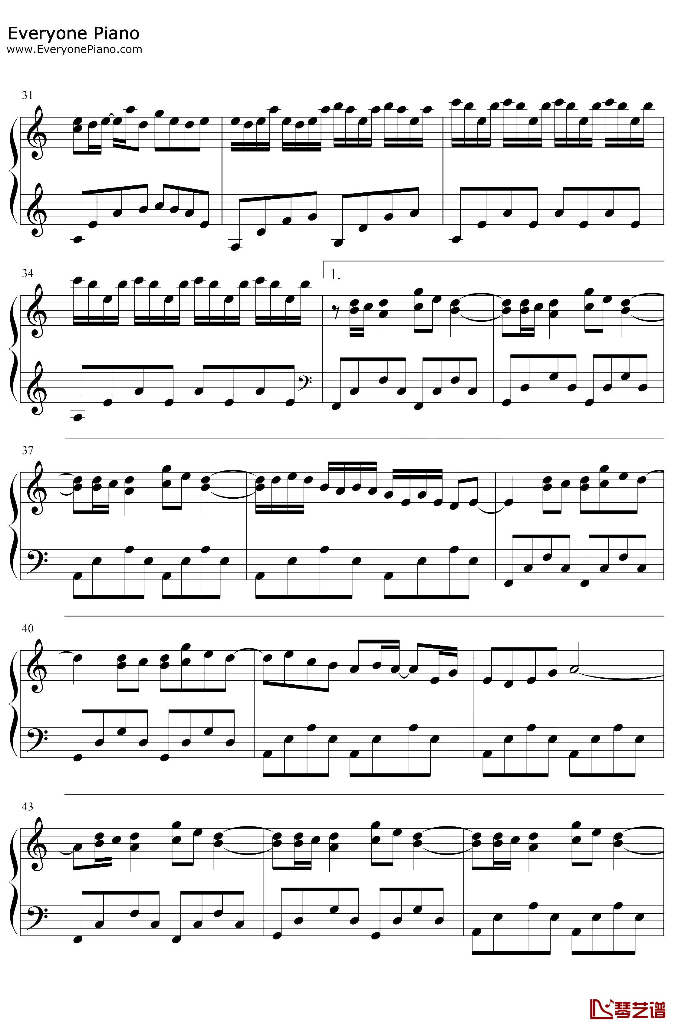 情书钢琴谱-DjOkawari-LuvLetter-C调简单版3