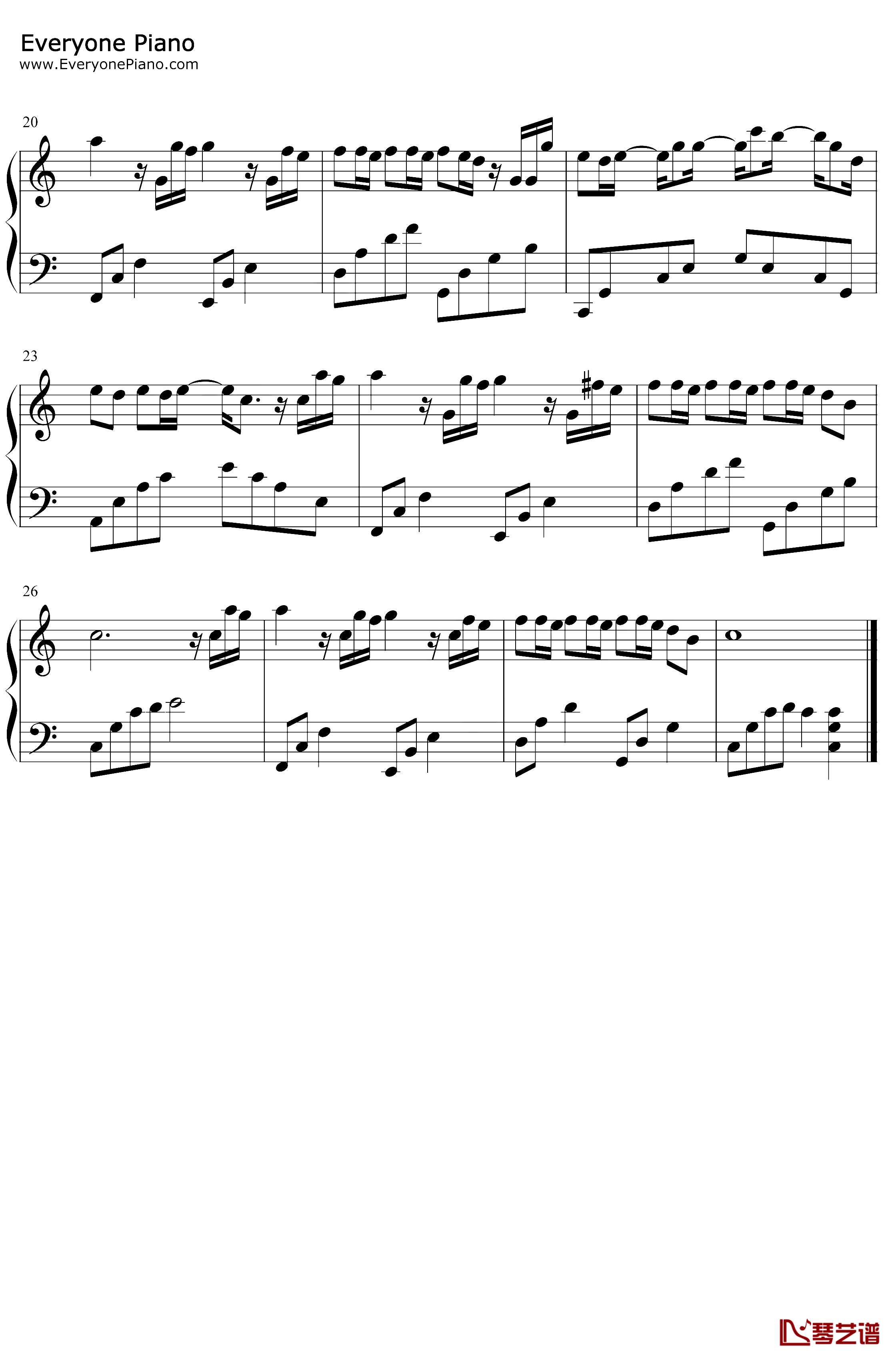 洋葱钢琴谱-杨宗纬-C调简单版2