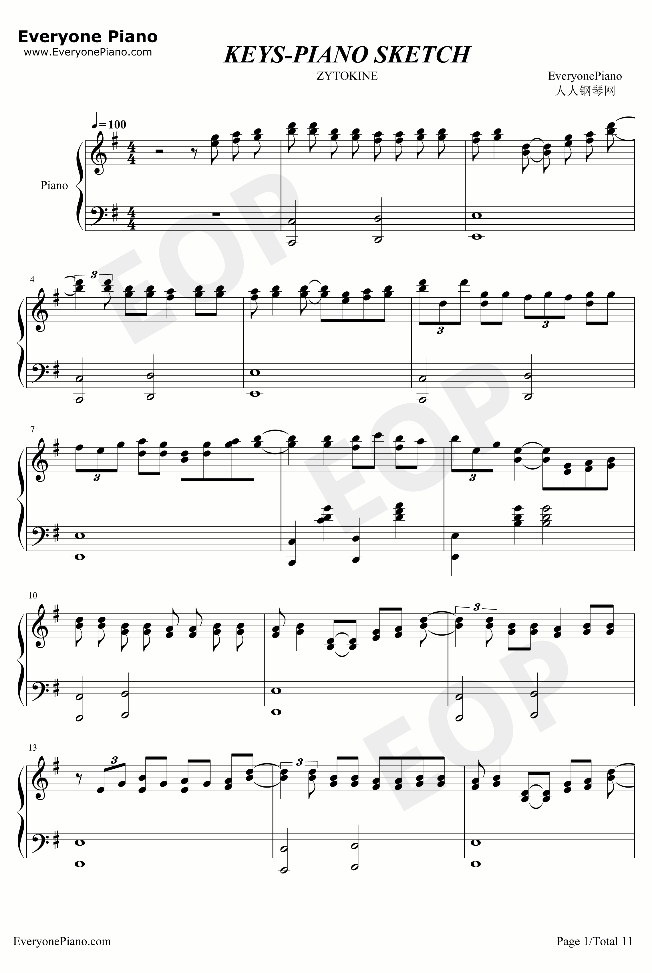 KEYS钢琴谱-ZYTOKINE-PIANOSKETCH1