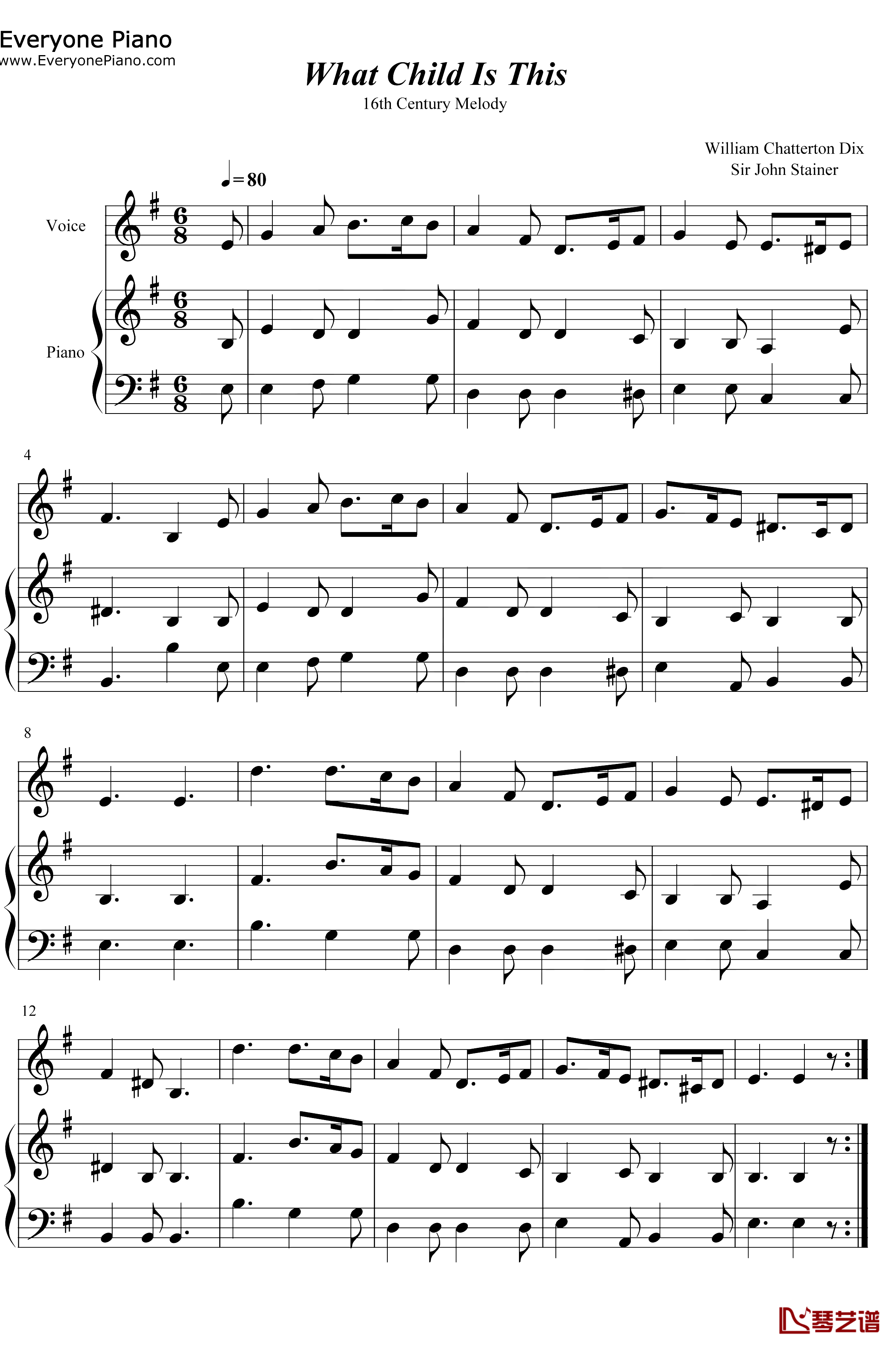 What Child Is This钢琴谱-William Chatterton Dix-圣诞颂歌1