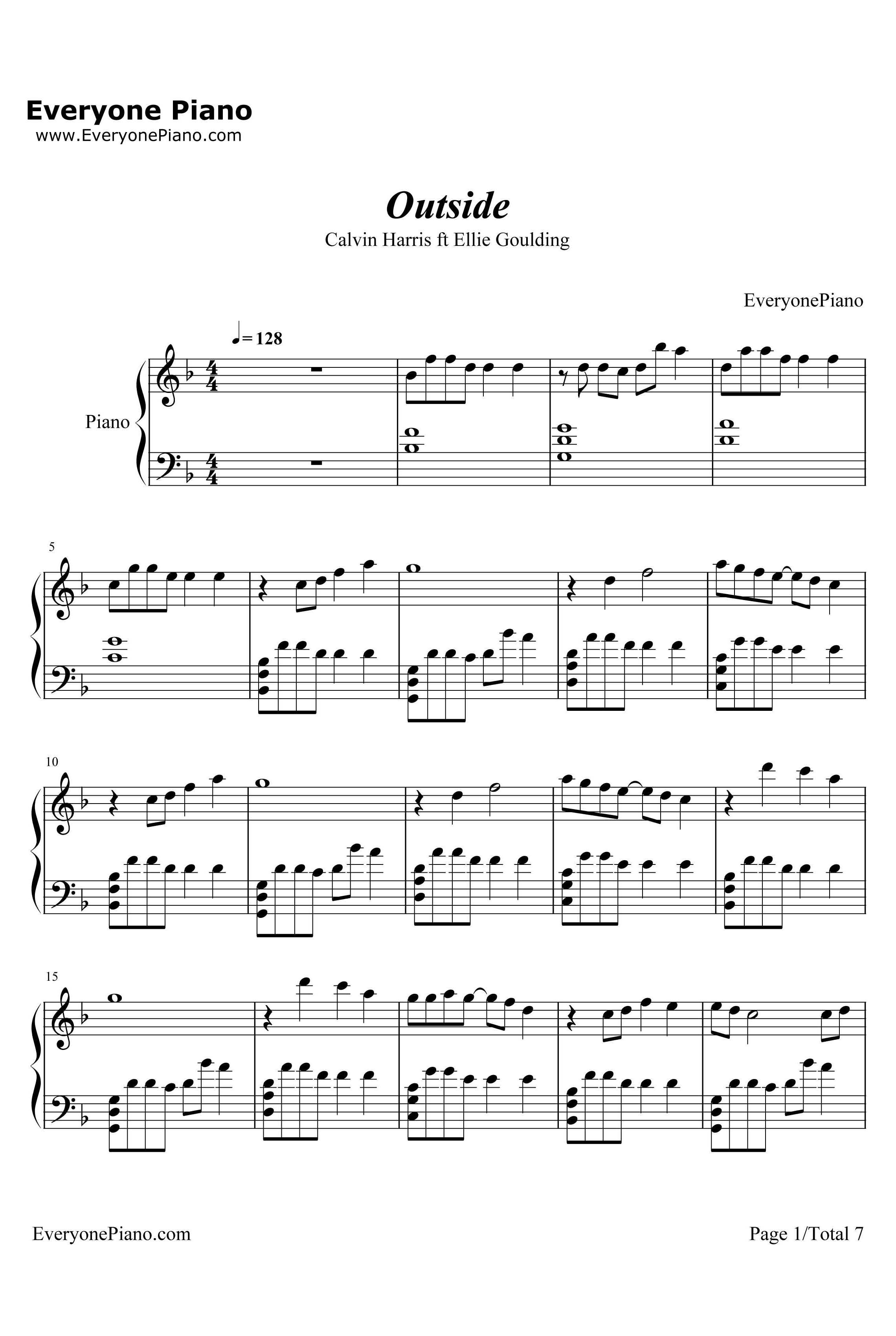 Outside钢琴谱-CalvinHarris&EllieGoulding1
