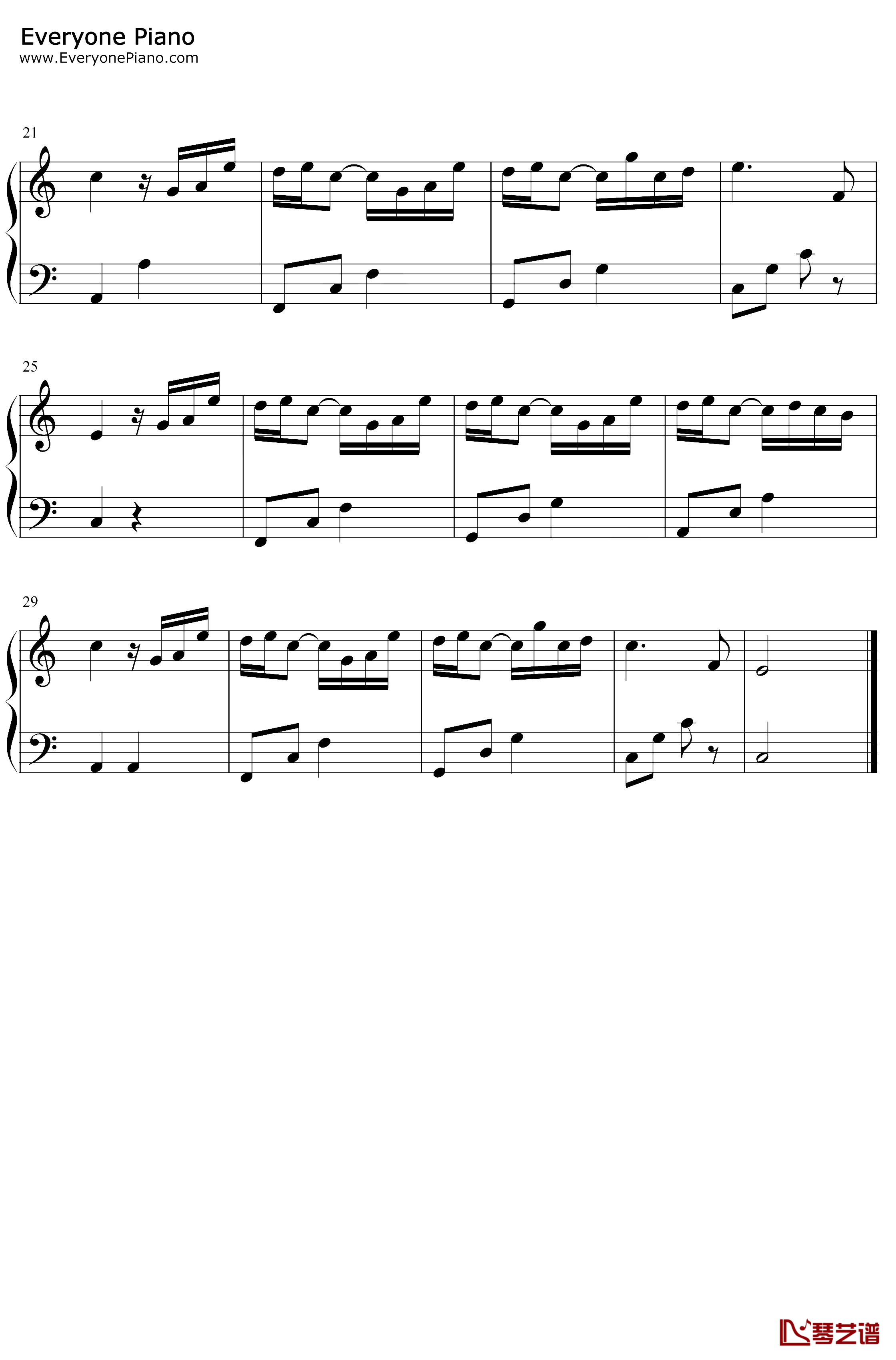 所念皆星河钢琴谱-CMJ-C调简单版2