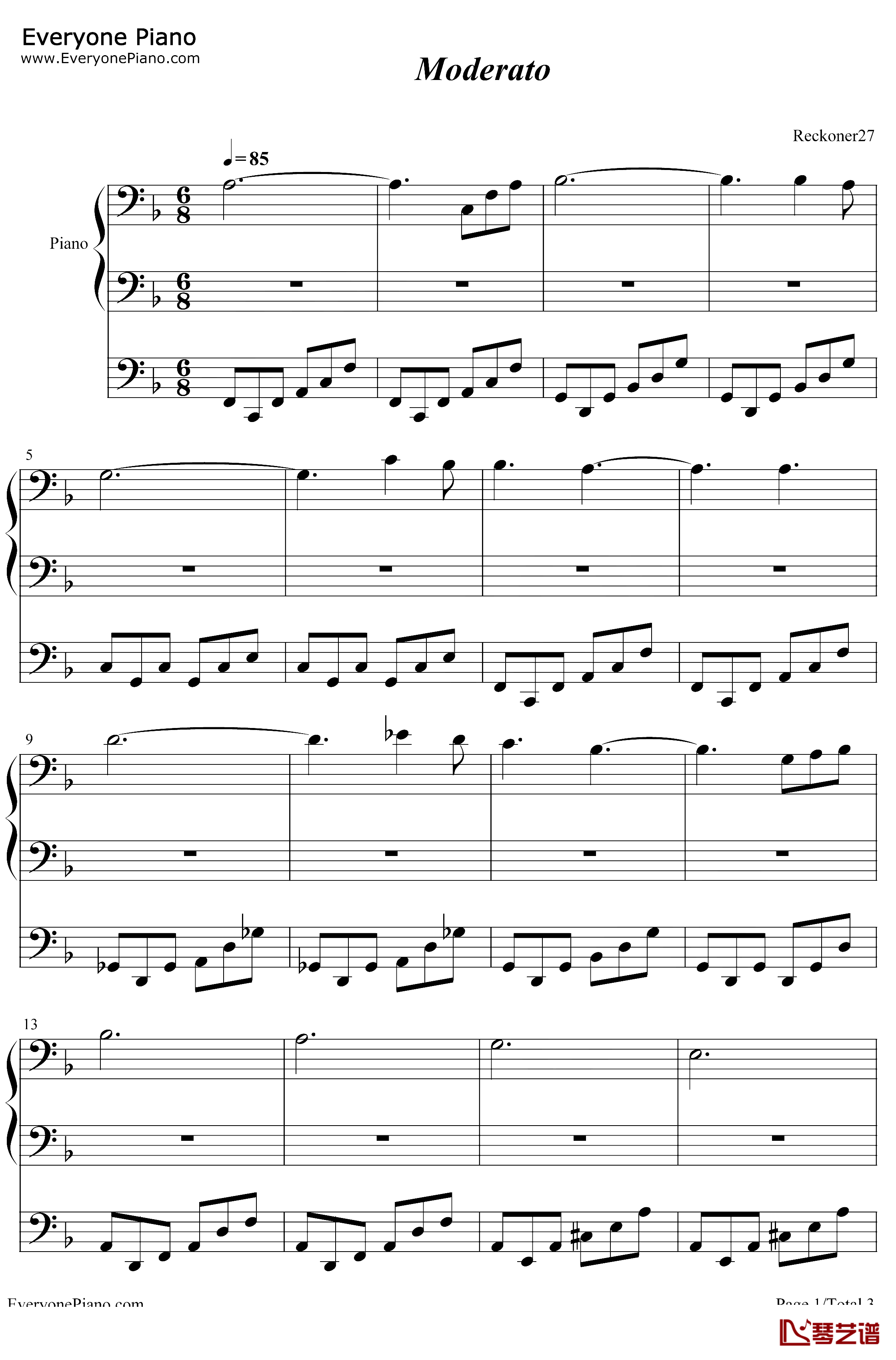 Moderato钢琴谱-S.E.N.S.-xxxHOLiC插曲1