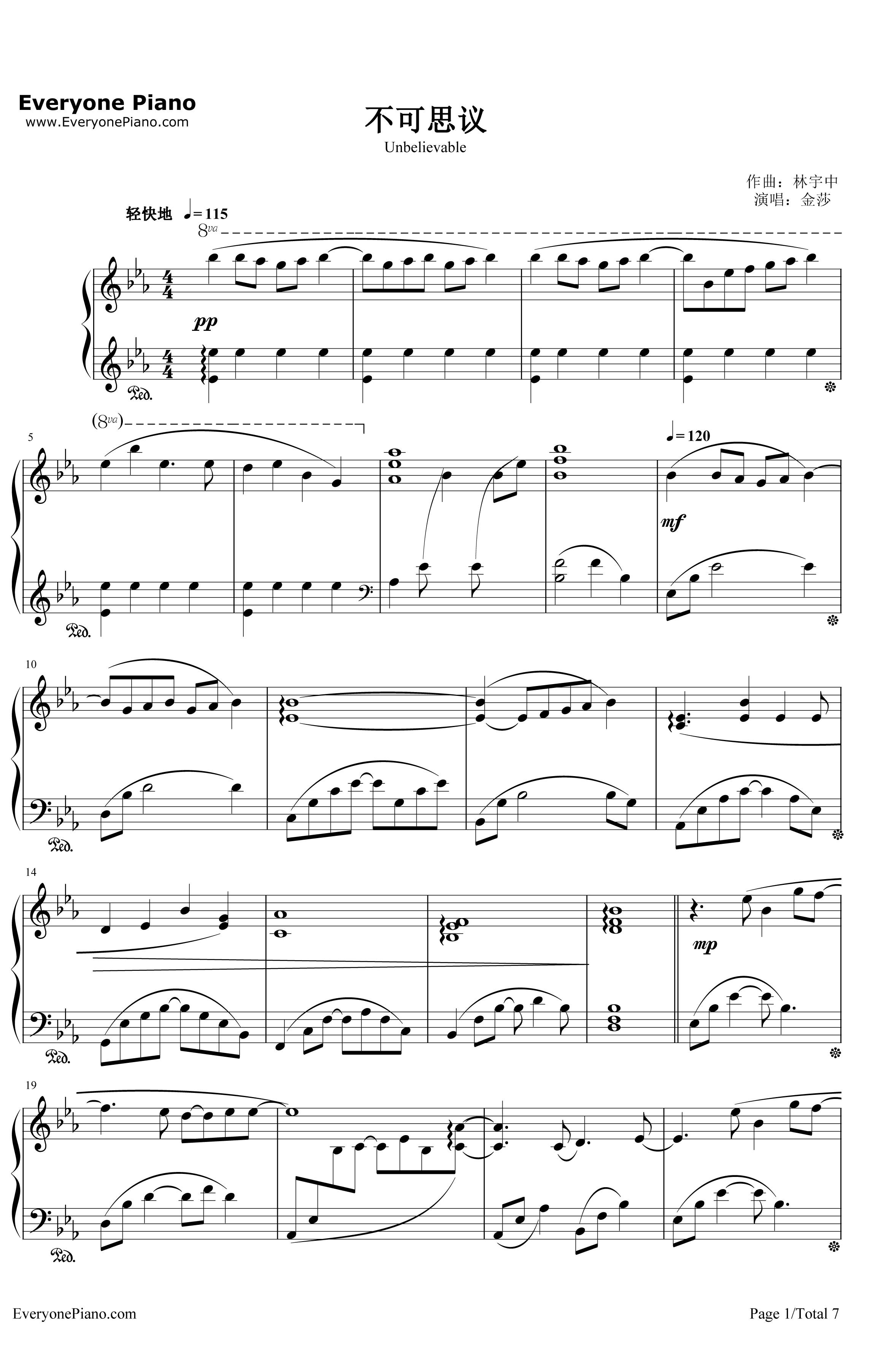 不可思议钢琴谱-金莎1