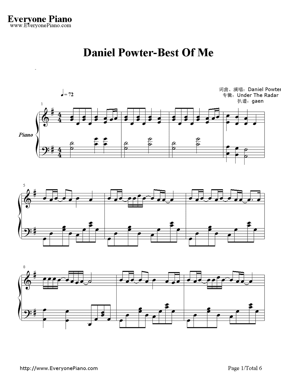 Best Of Me钢琴谱-丹尼尔•波特Danie lPowter1