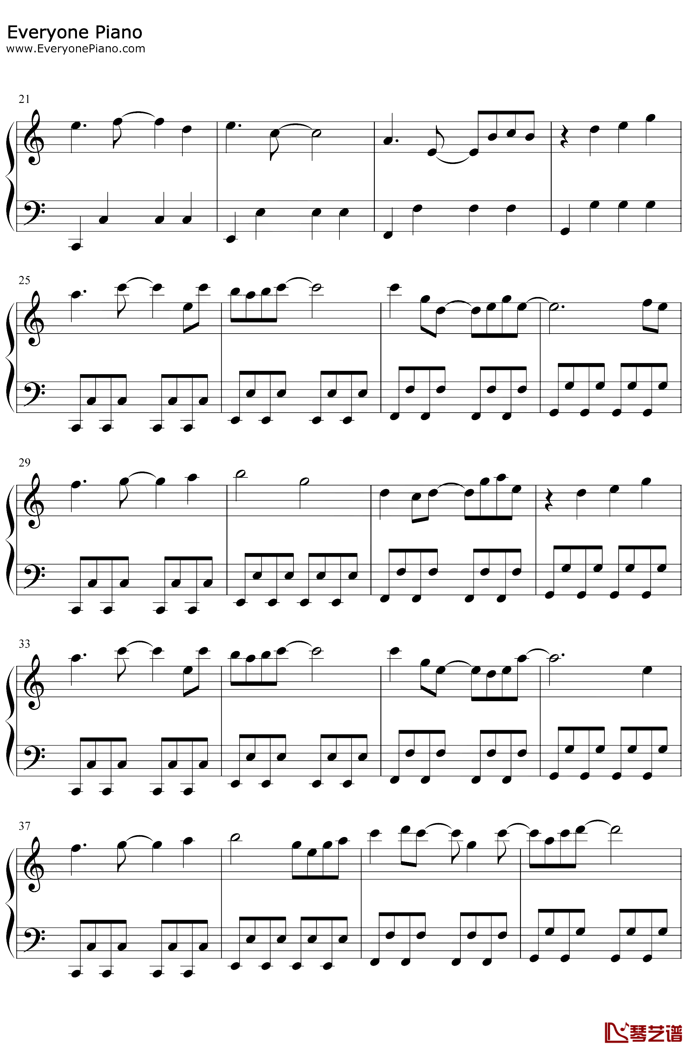 万古生香钢琴谱-洛天依-C调简单版2