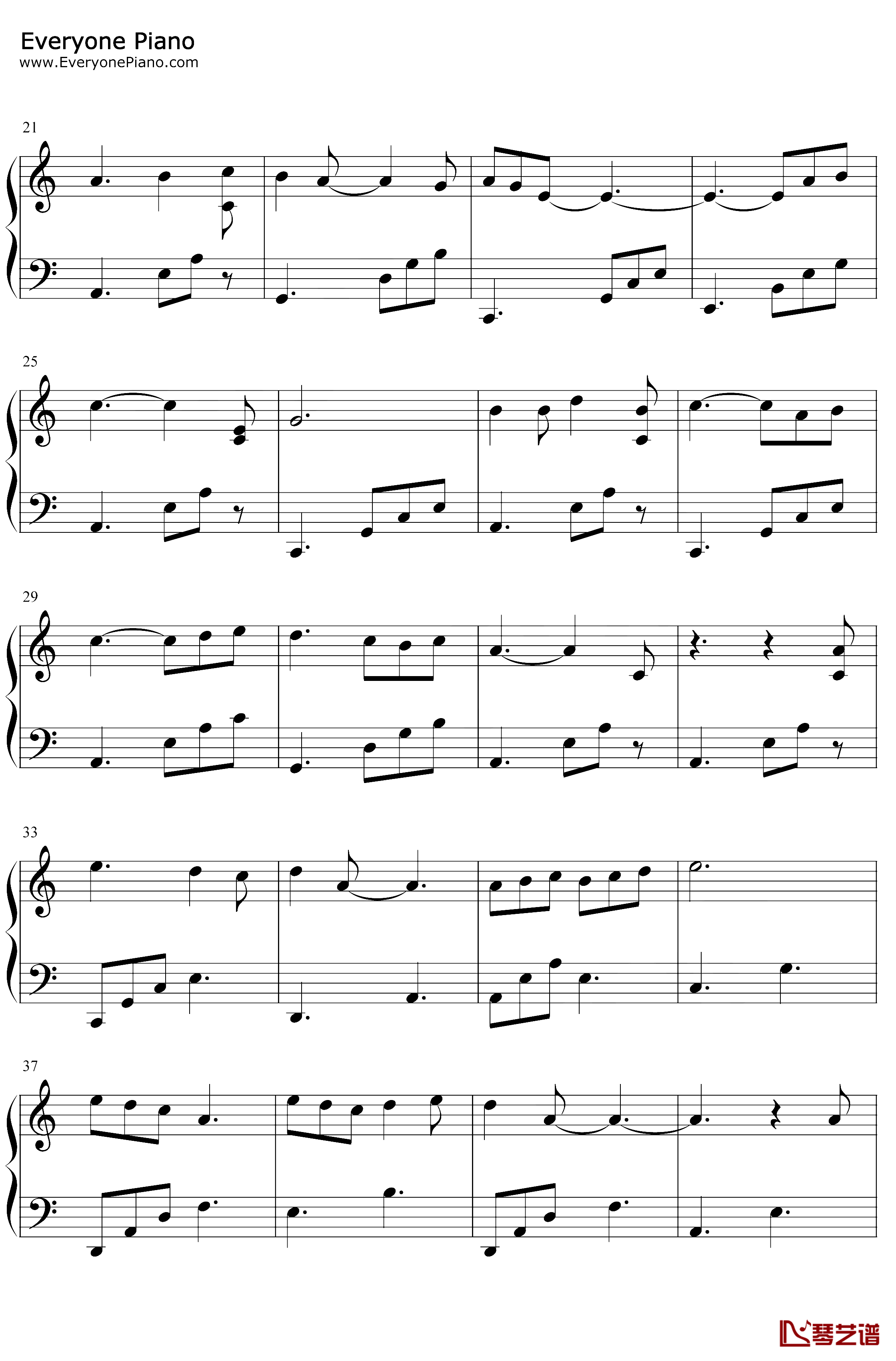 传闻钢琴谱-霍尊-C调简单版-传闻中的陈芊芊片尾曲2