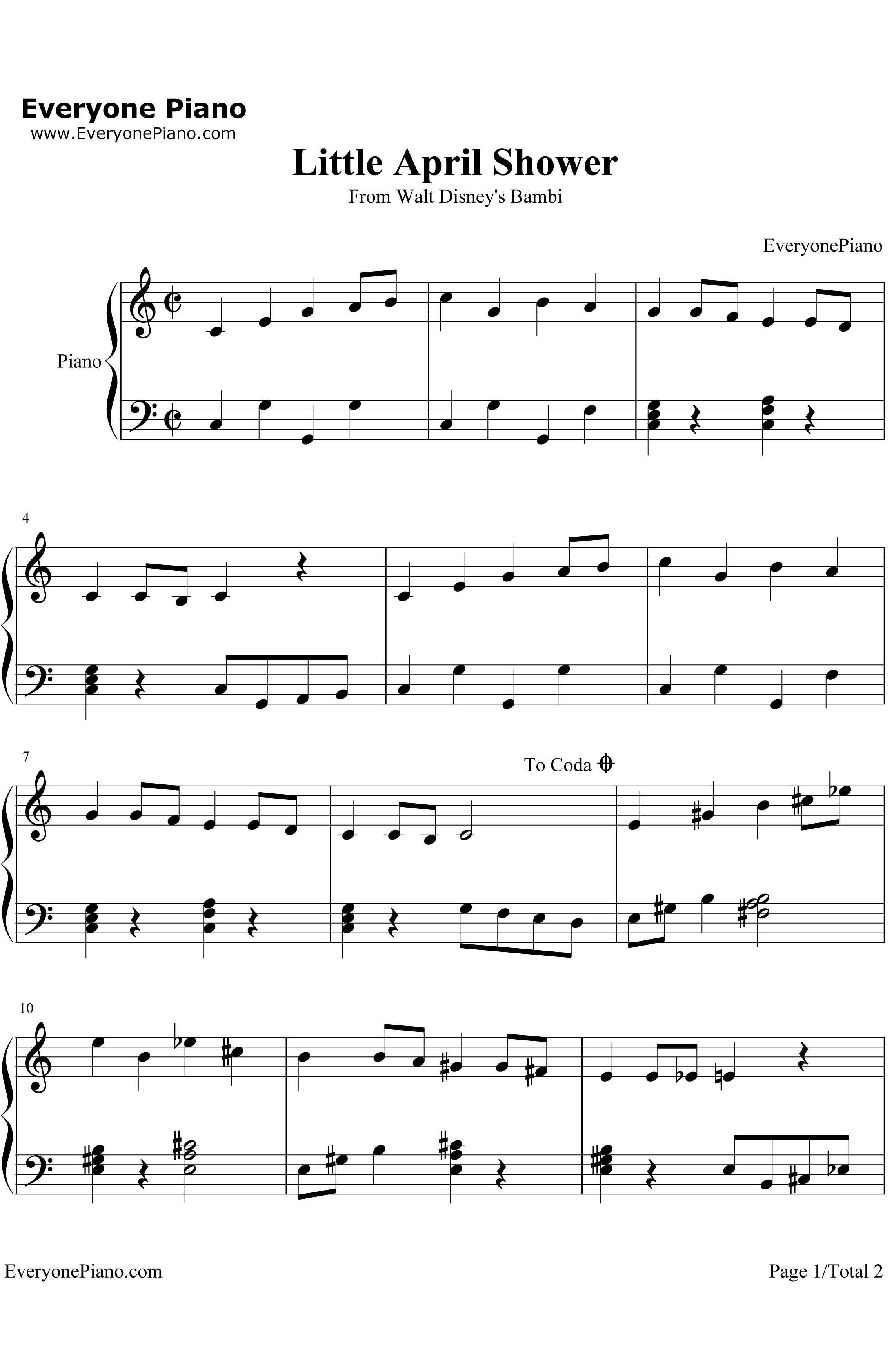 LittleAprilShower钢琴谱-FrankChurchill-迪斯尼动画《小鹿斑比》插曲1