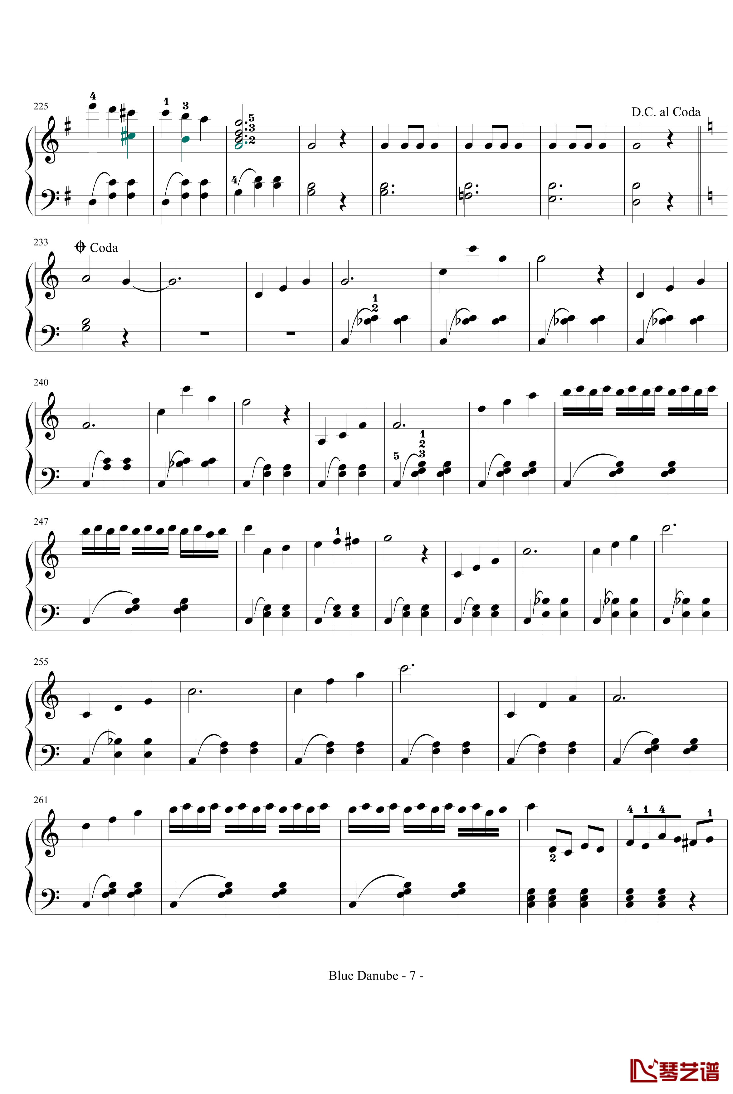 蓝色多瑙河钢琴谱-完整-带指法简化-约翰·斯特劳斯7