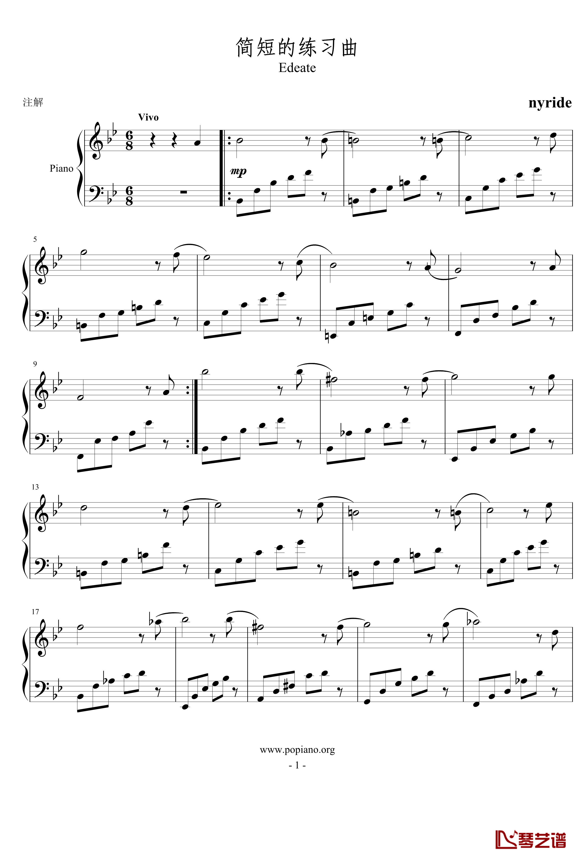 简短的练习曲钢琴谱-nyride1