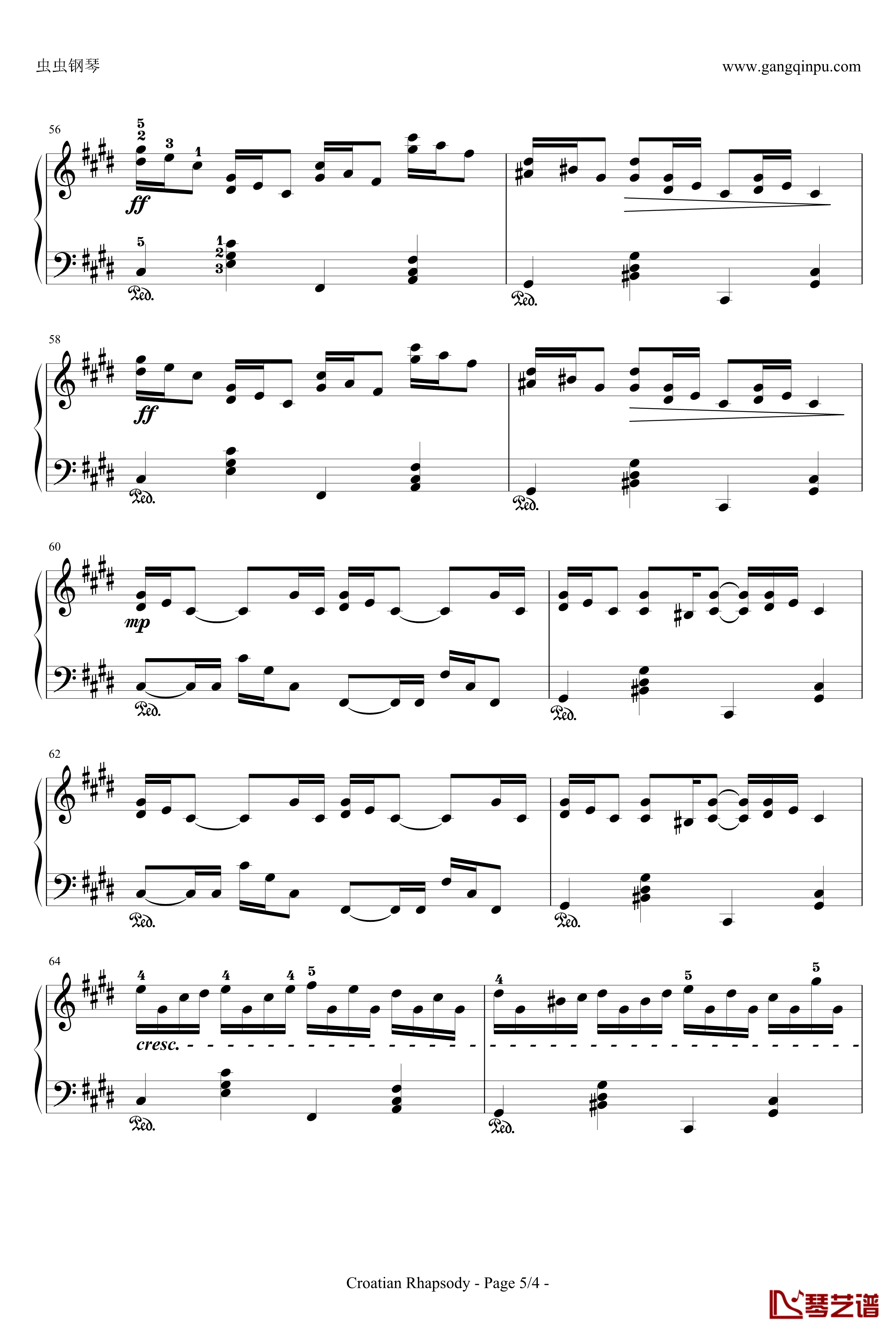 克罗地亚狂想曲钢琴谱-带指法简易版学生最爱-马克西姆-Maksim·Mrvica5