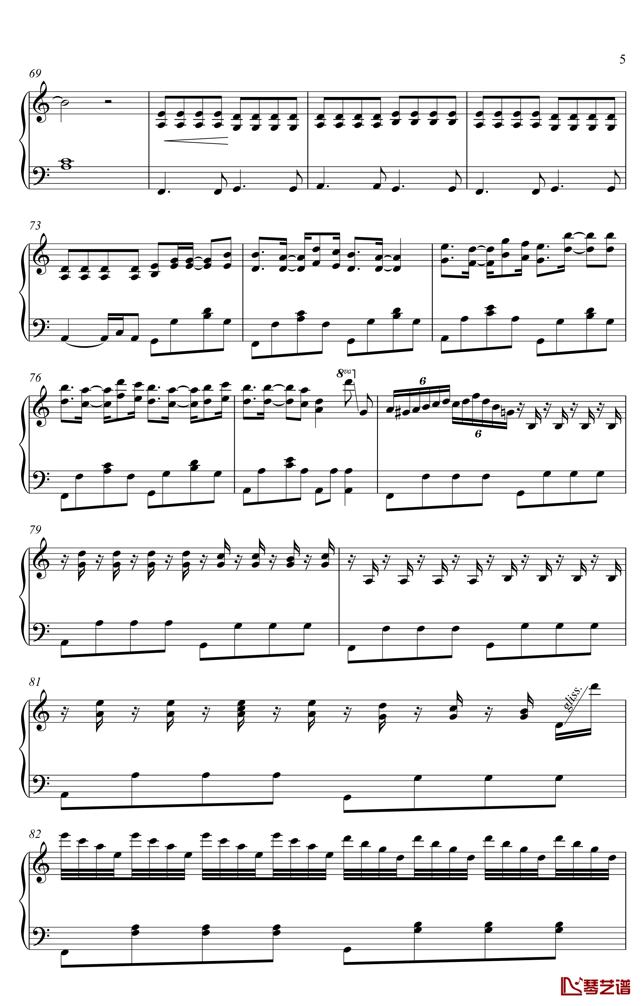 撒野钢琴谱-金老师独奏谱2002075
