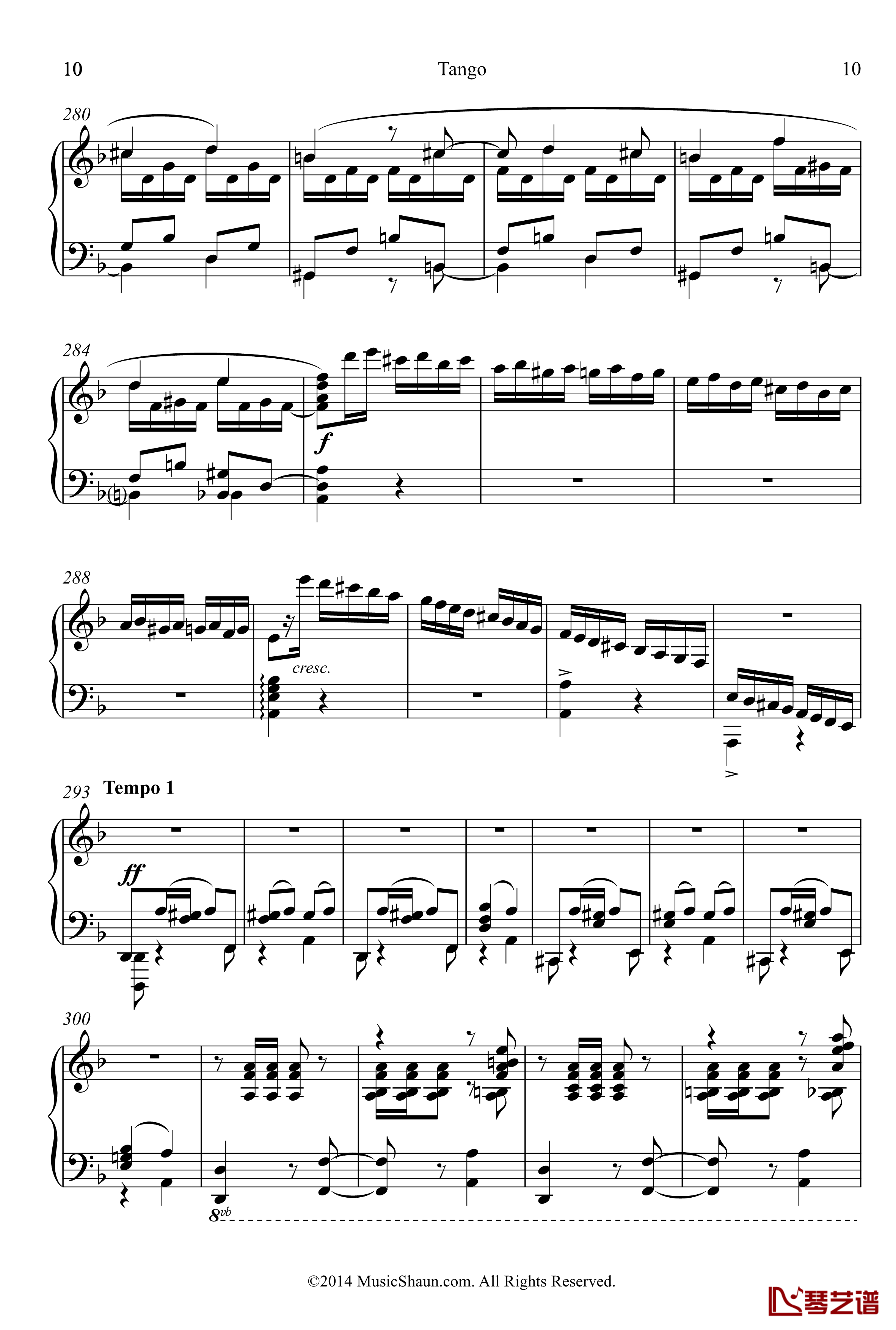 肖恩的探戈钢琴谱-世界名曲10