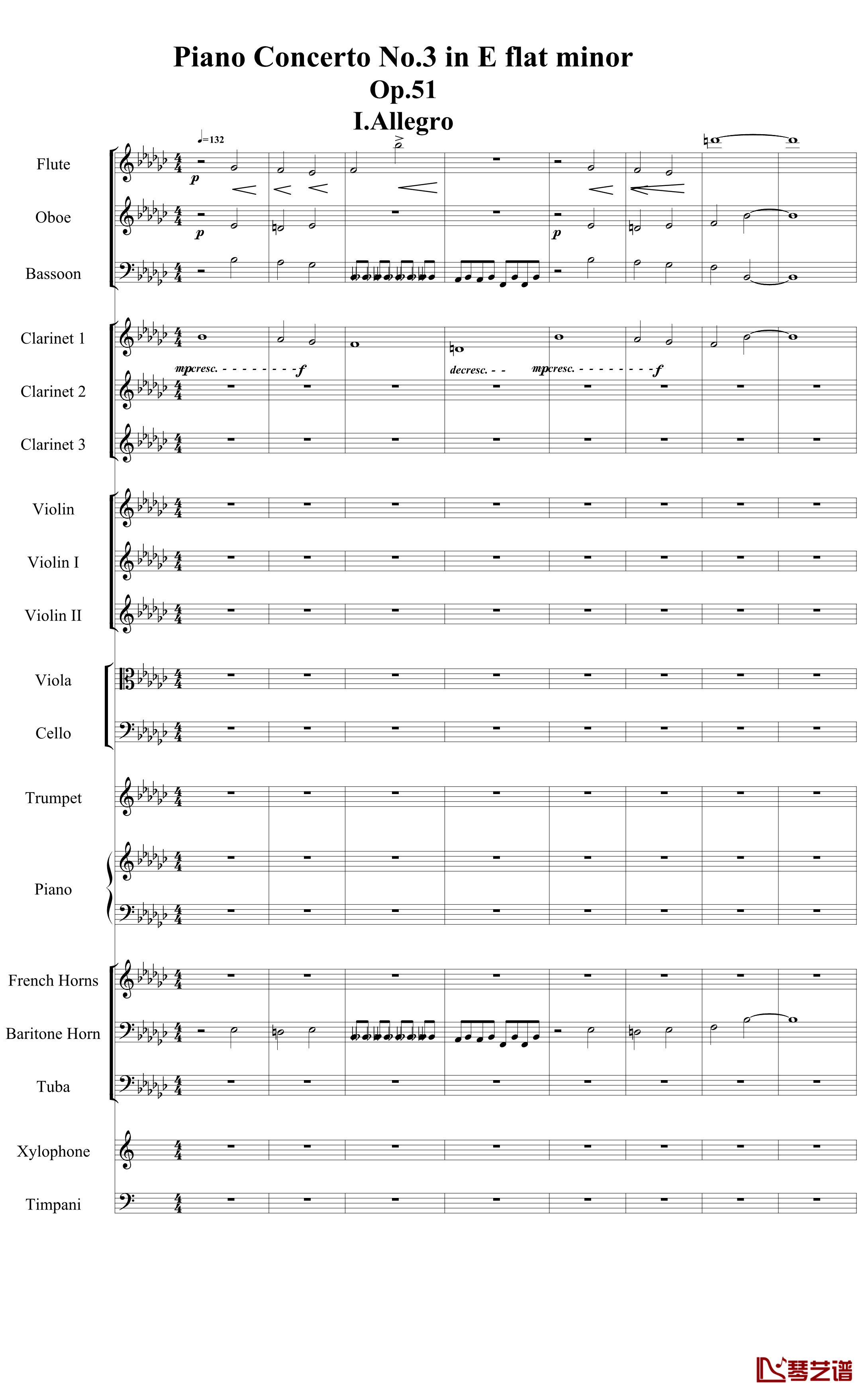 Piano Concerto No.3 in E Flat minor,I钢琴谱-热情而辉煌1