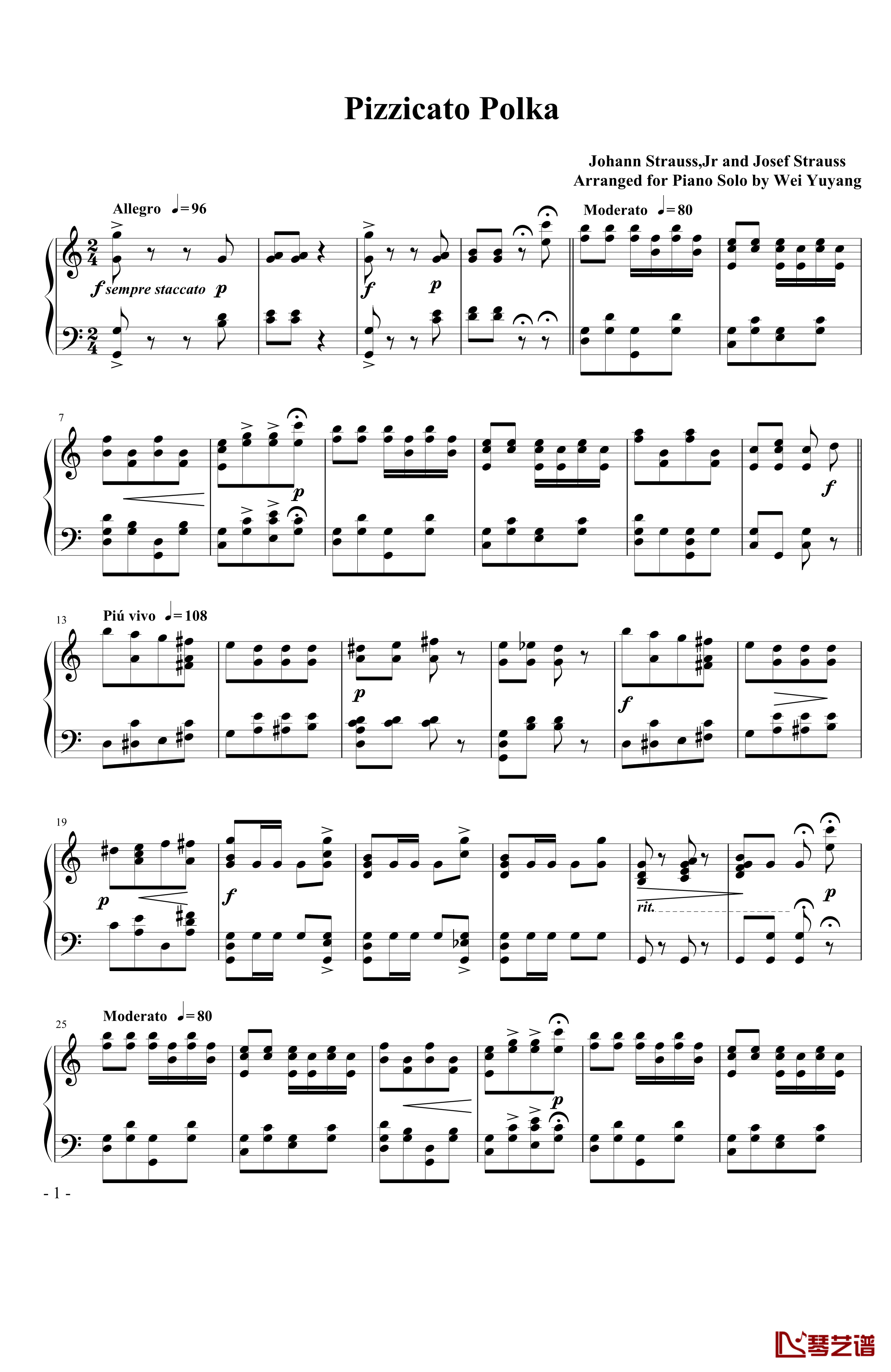 拨弦波尔卡钢琴谱-约翰·施特劳斯1