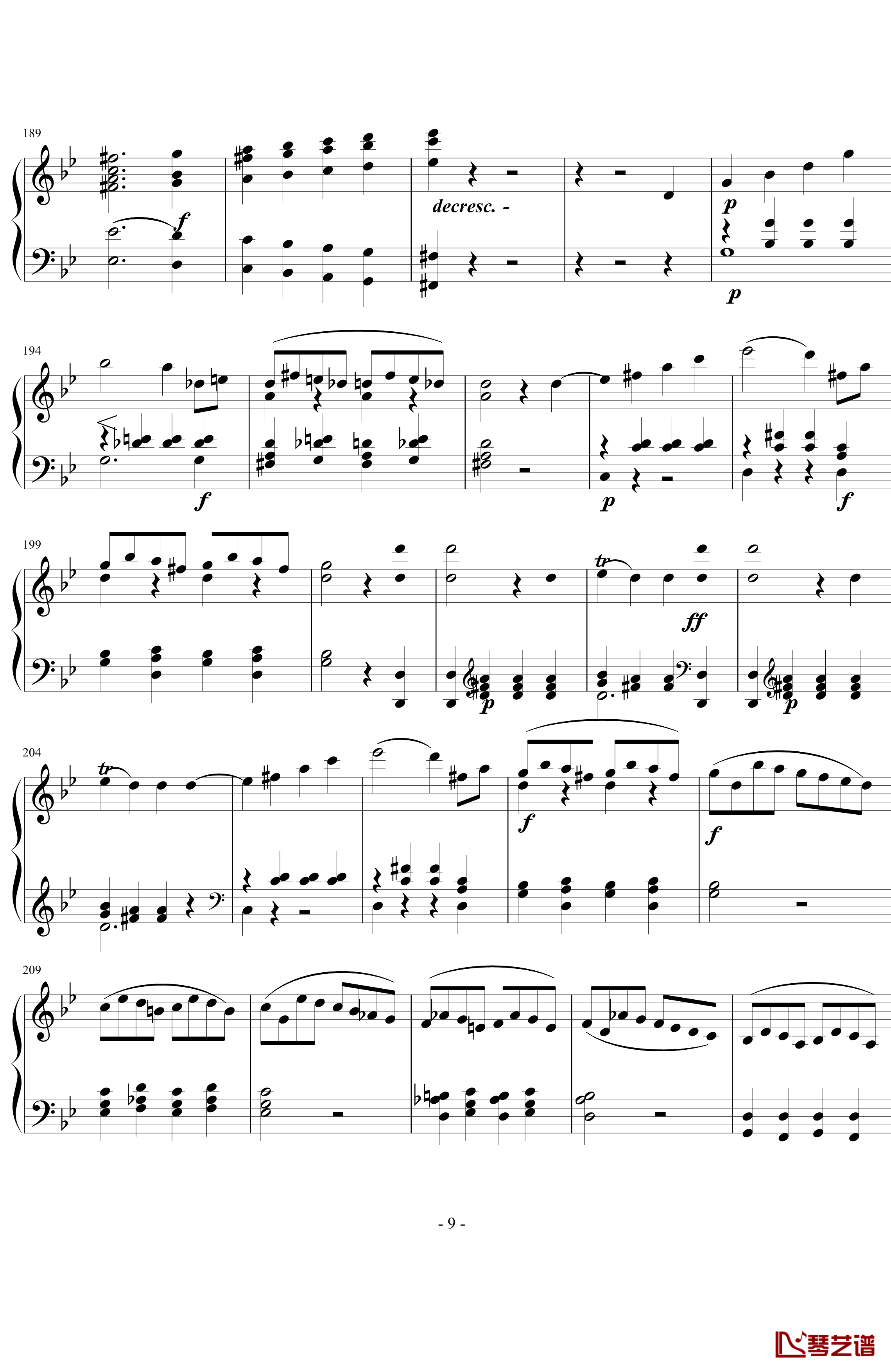 莫扎特第四十交响曲第四乐章钢琴谱-莫扎特9