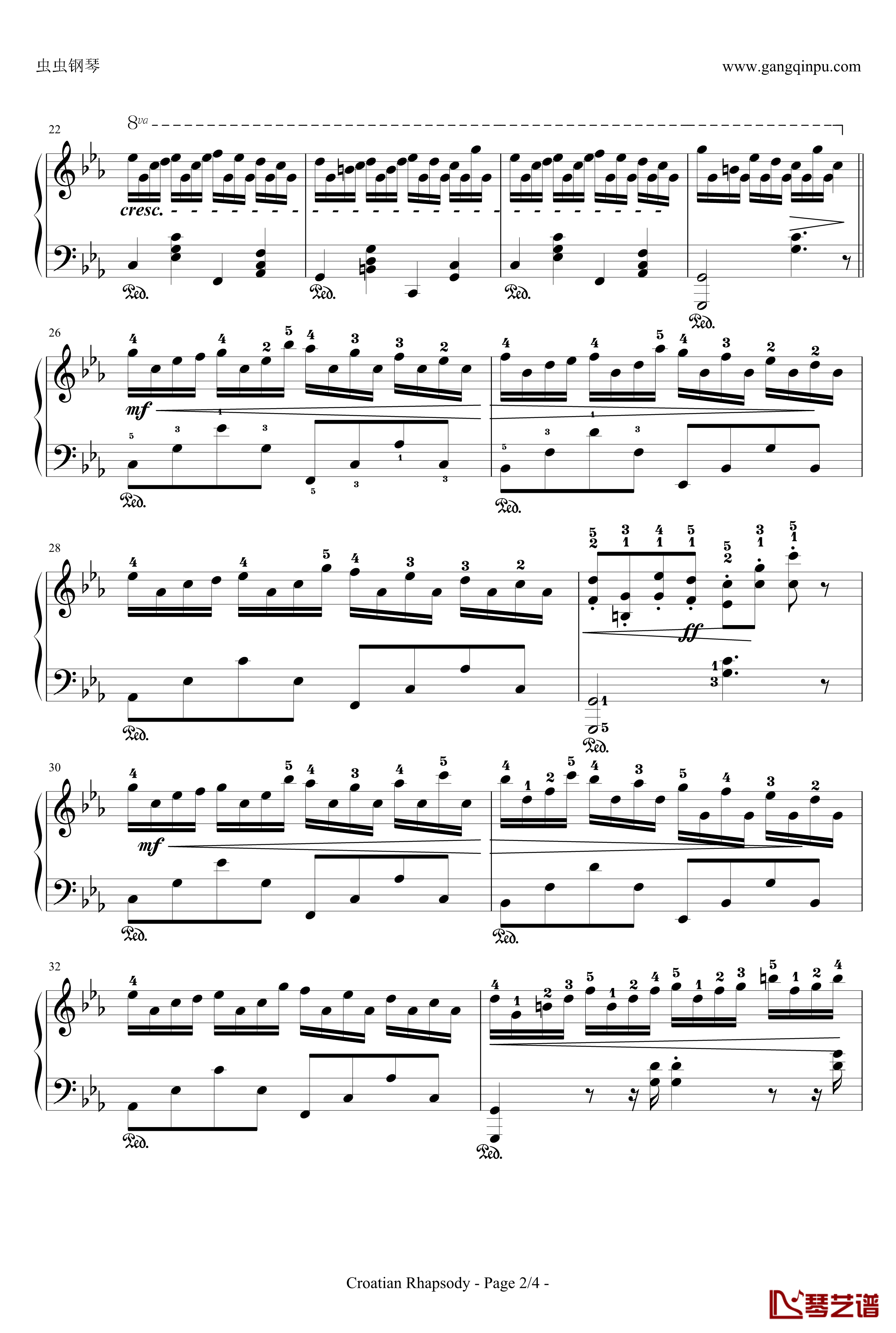 克罗地亚狂想曲钢琴谱-带指法简易版学生最爱-马克西姆-Maksim·Mrvica2