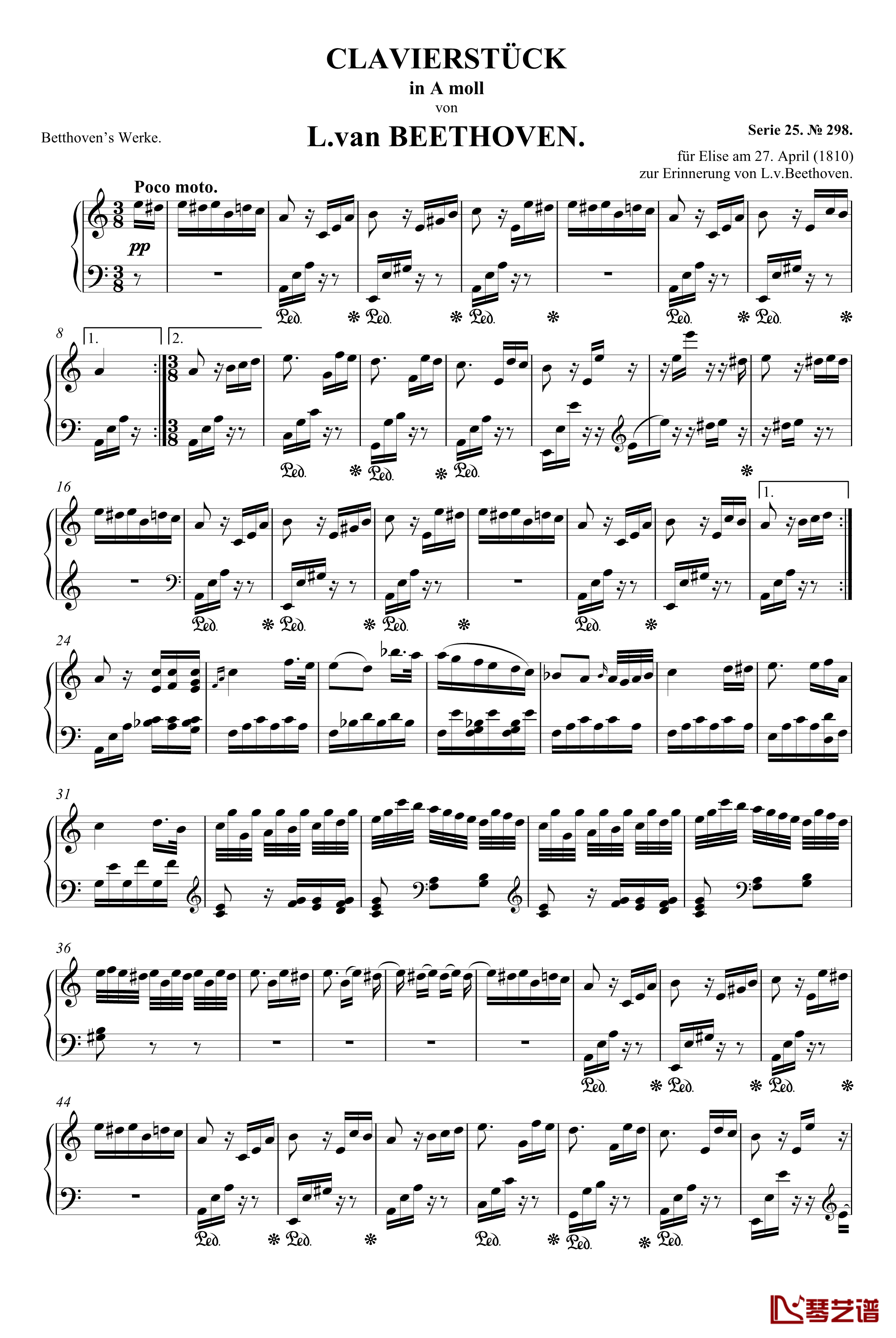 致爱丽丝钢琴谱-原版-贝多芬-beethoven1