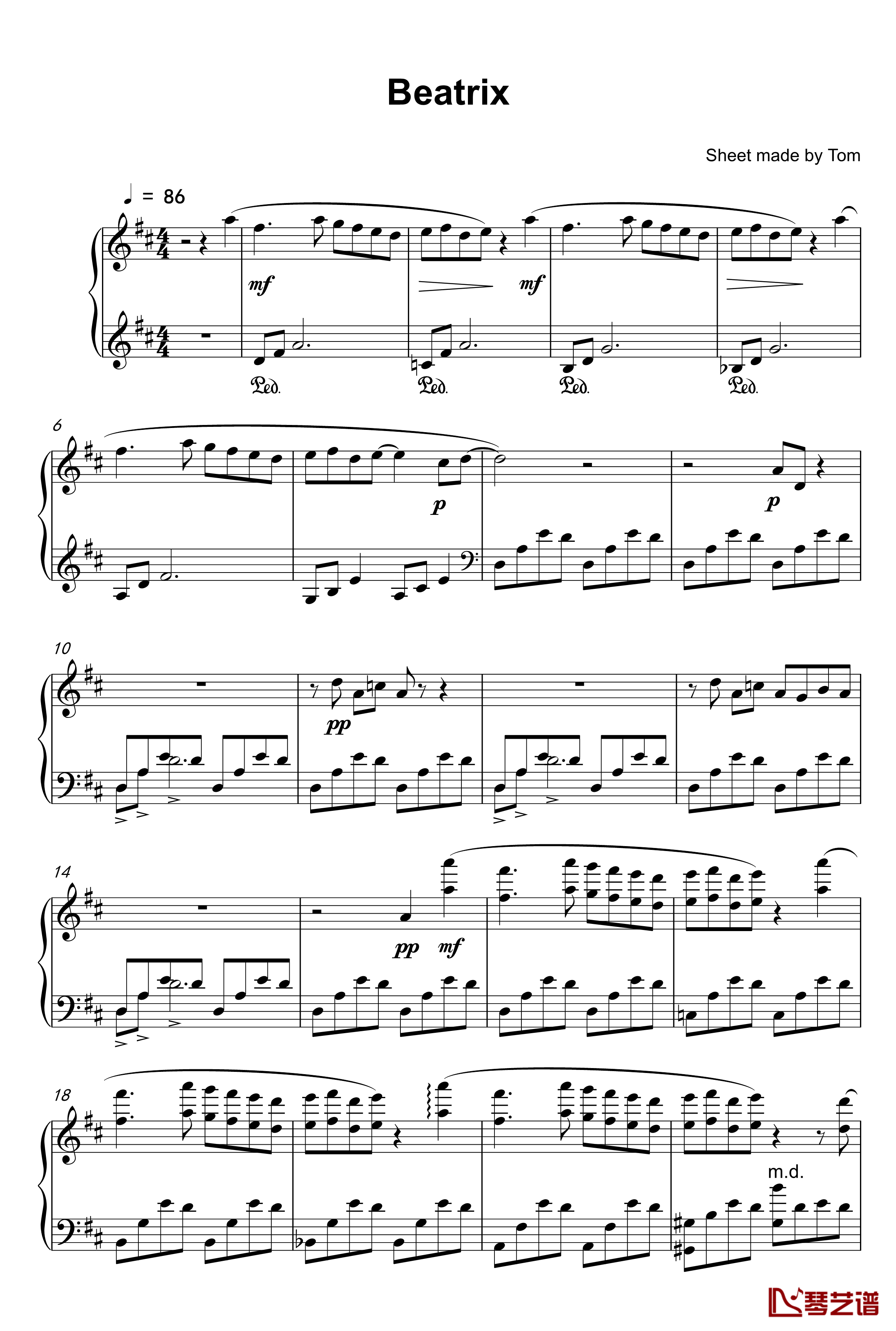 Beatrix 钢琴谱-Piano Solo-班得瑞-Bandari1