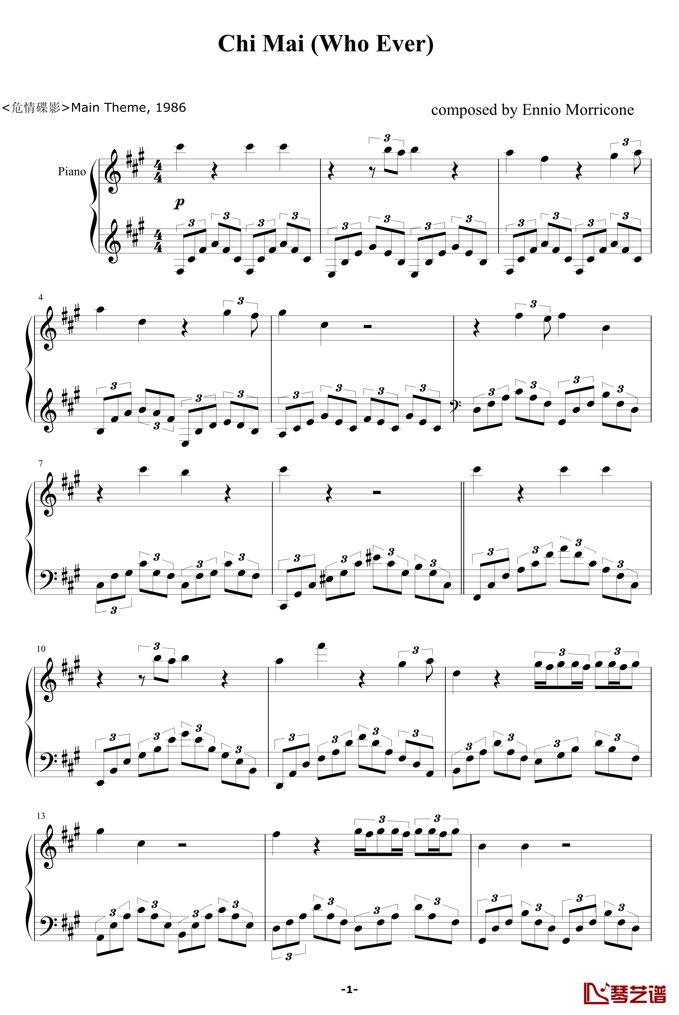 Chi Mai钢琴谱-Ennio Morricone-影视1