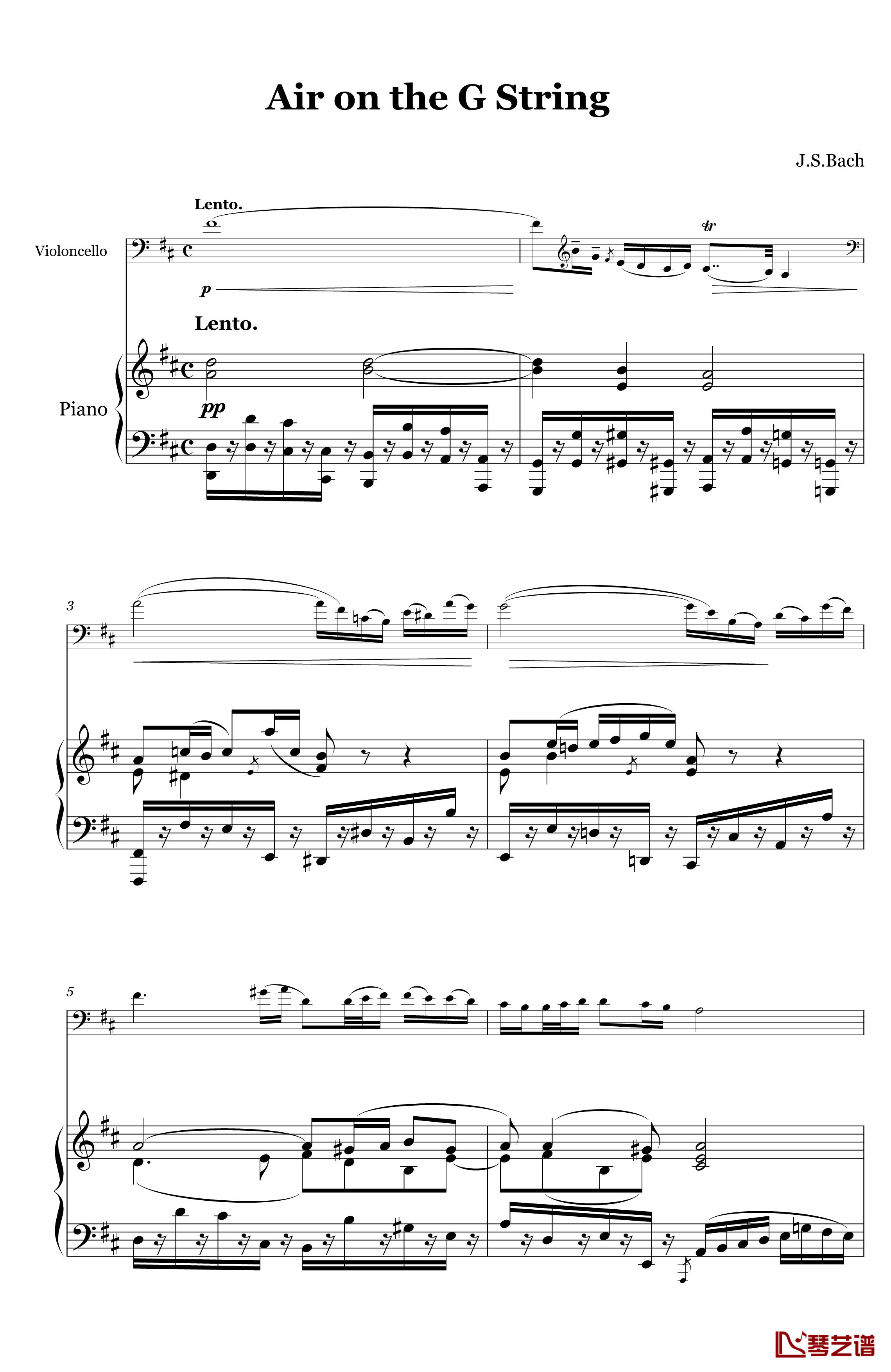 G弦之歌钢琴谱-巴赫-P.E.Bach1