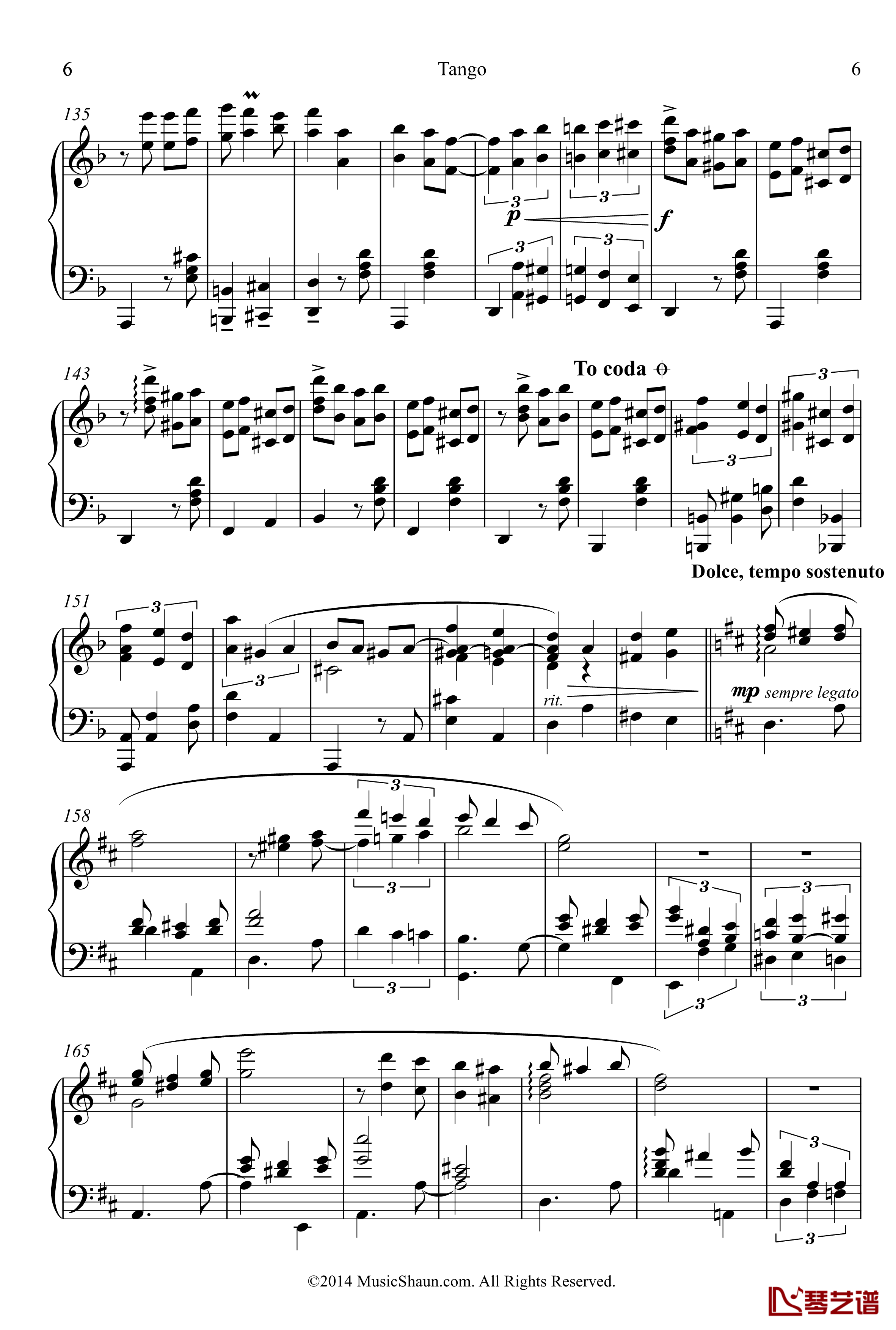 肖恩的探戈钢琴谱-世界名曲6