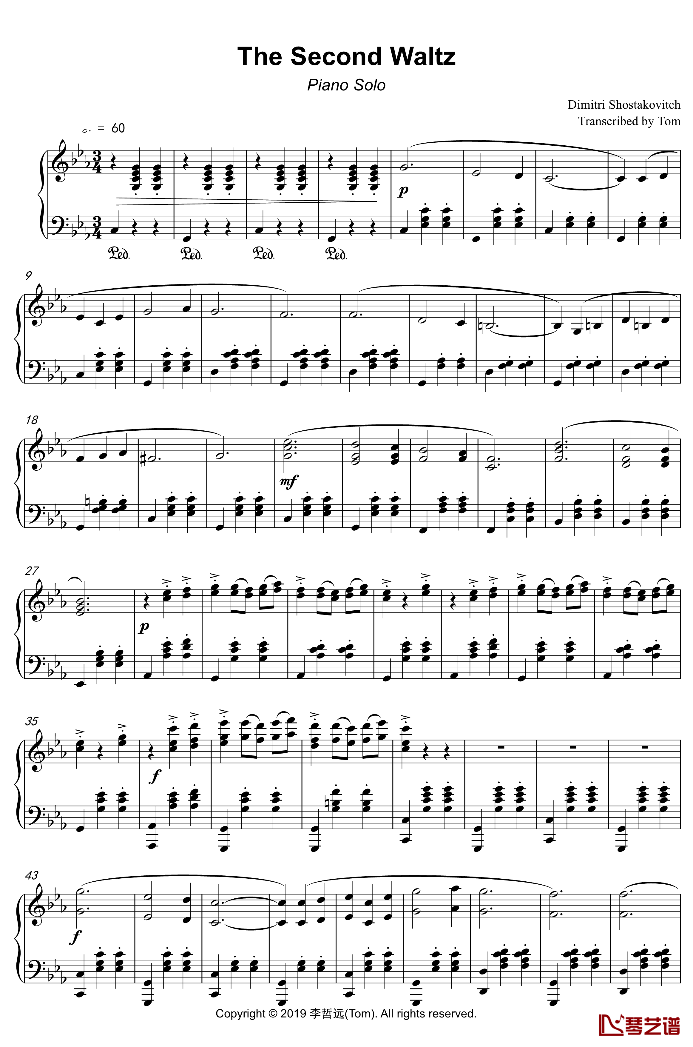 第二号华尔兹钢琴谱-the Second Waltz-Dimitri Shostakovitch1