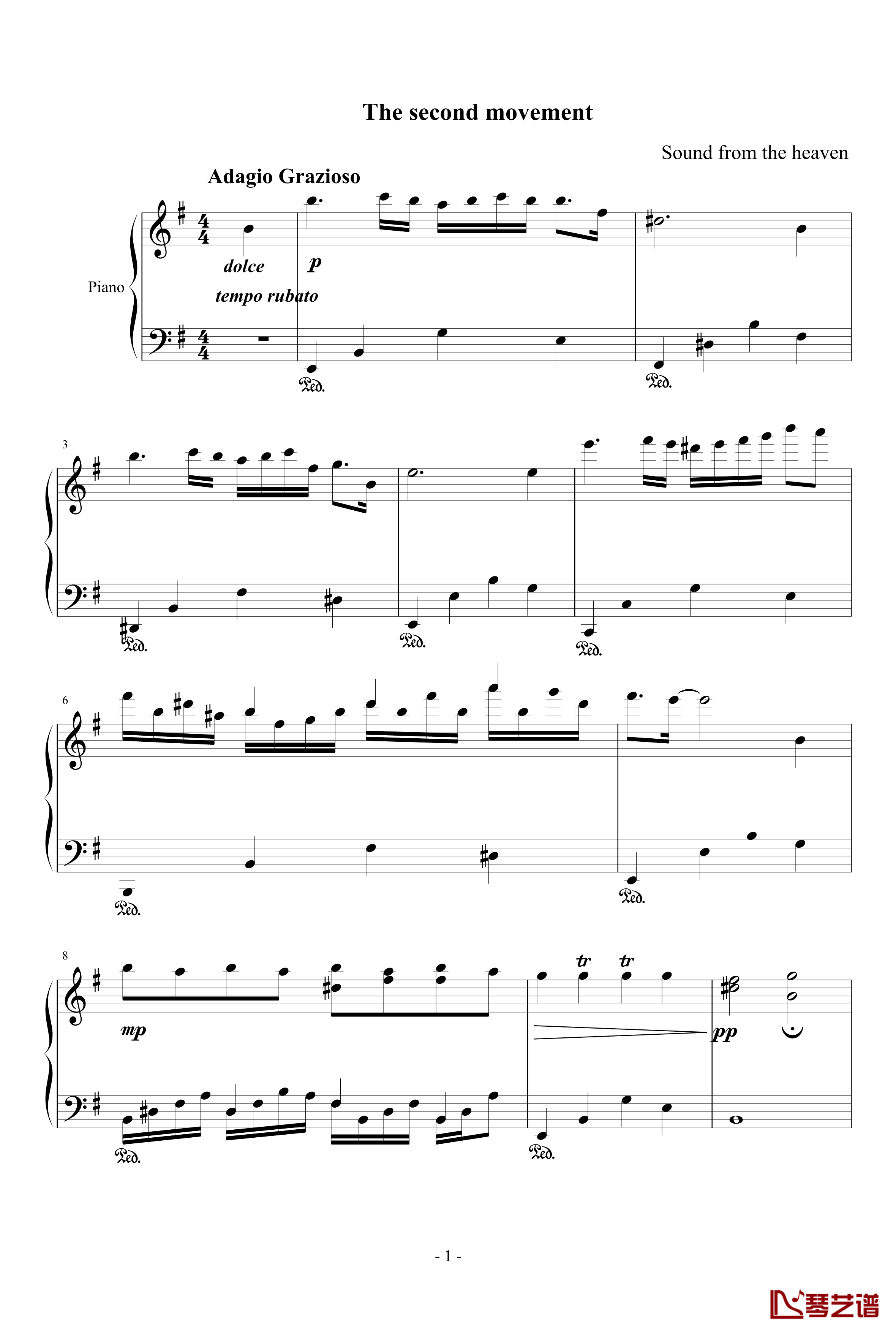 g小调小奏鸣曲第二乐章钢琴谱-天籁传声1