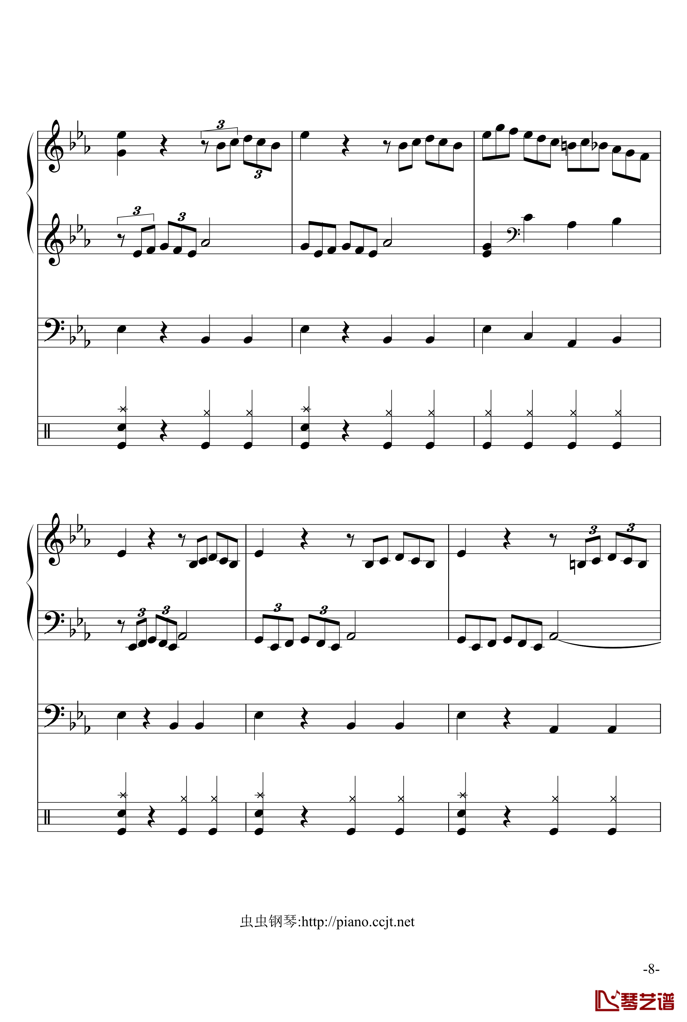 悲怆奏鸣曲钢琴谱-加小乐队-贝多芬-beethoven8