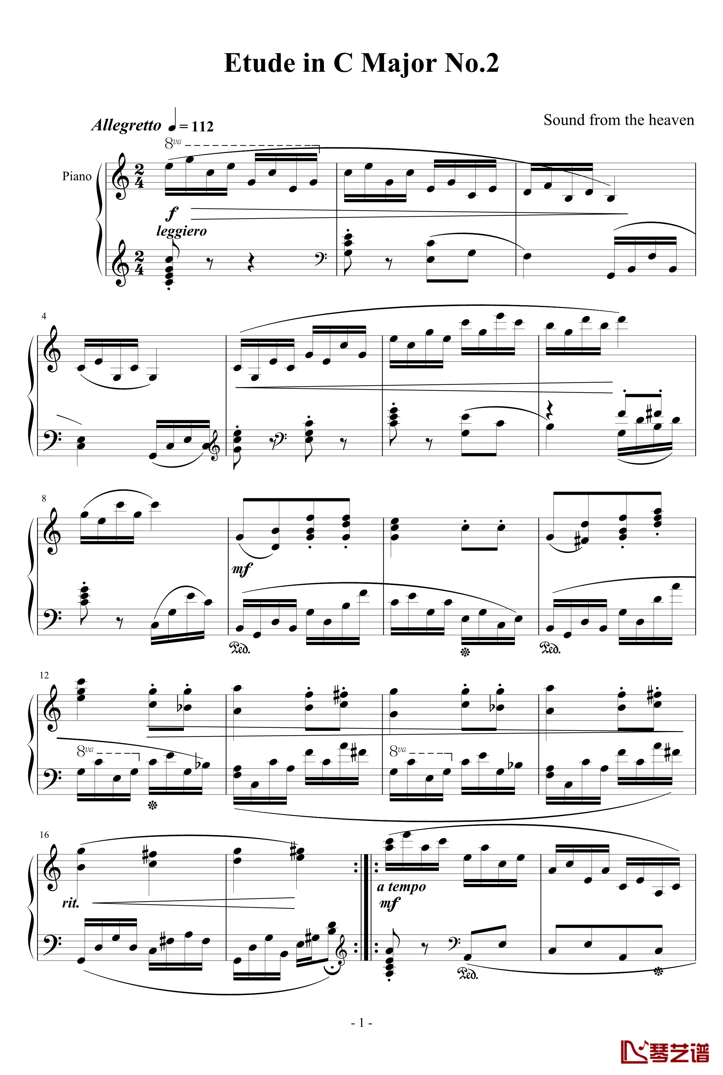 C大调练习曲 No.2钢琴谱-天籁传声1