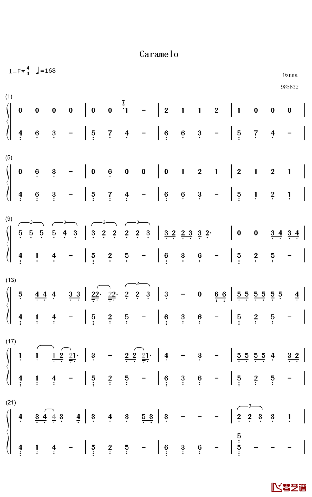 Caramelo钢琴简谱-数字双手-Ozuna1