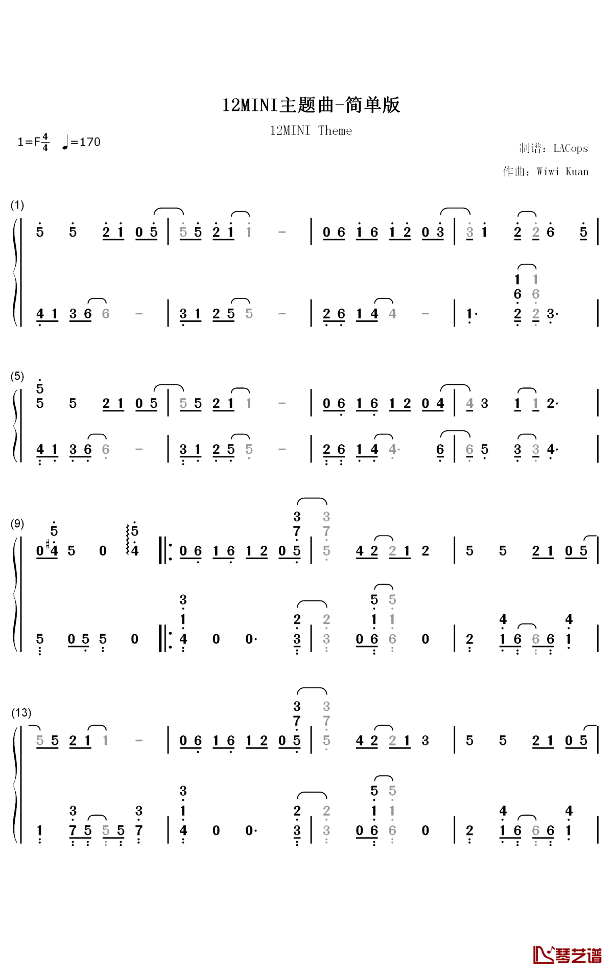 12MINI主题曲钢琴简谱-数字双手-Wiwi Kuan1