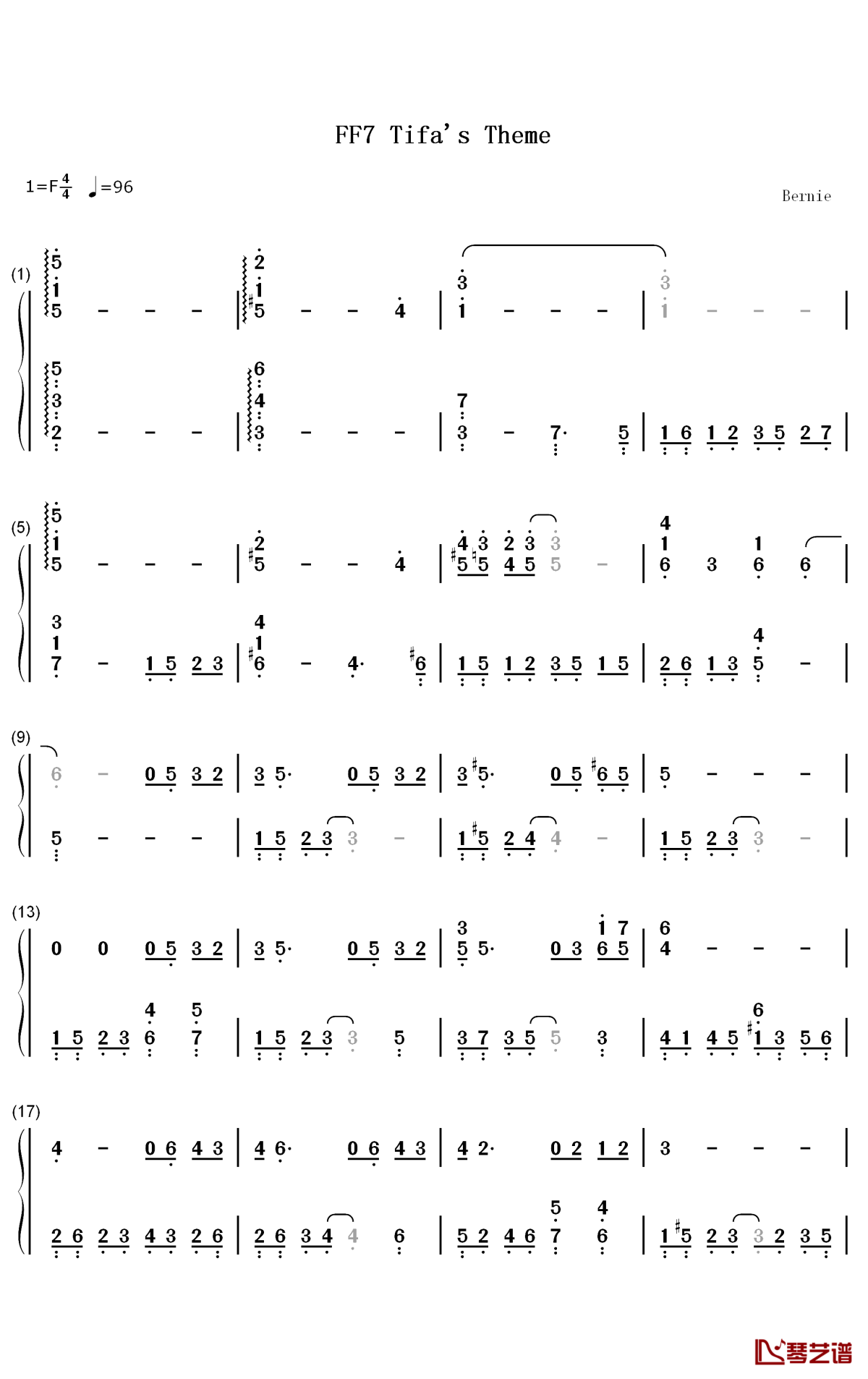 最终幻想VII Tifa主题曲钢琴简谱-数字双手-植松伸夫1