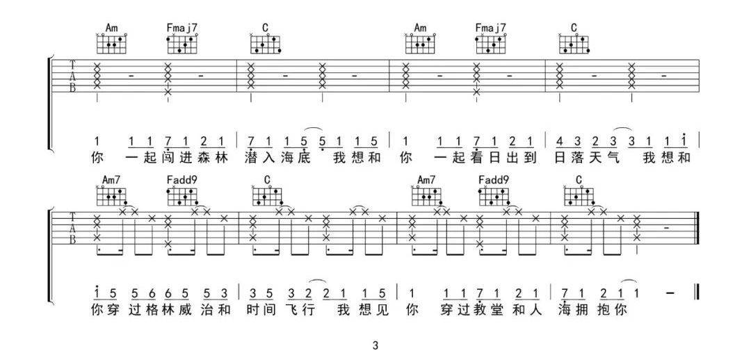《失眠飞行》吉他谱-沈以诚/刘思鉴-C调原版弹唱谱-高清六线谱3