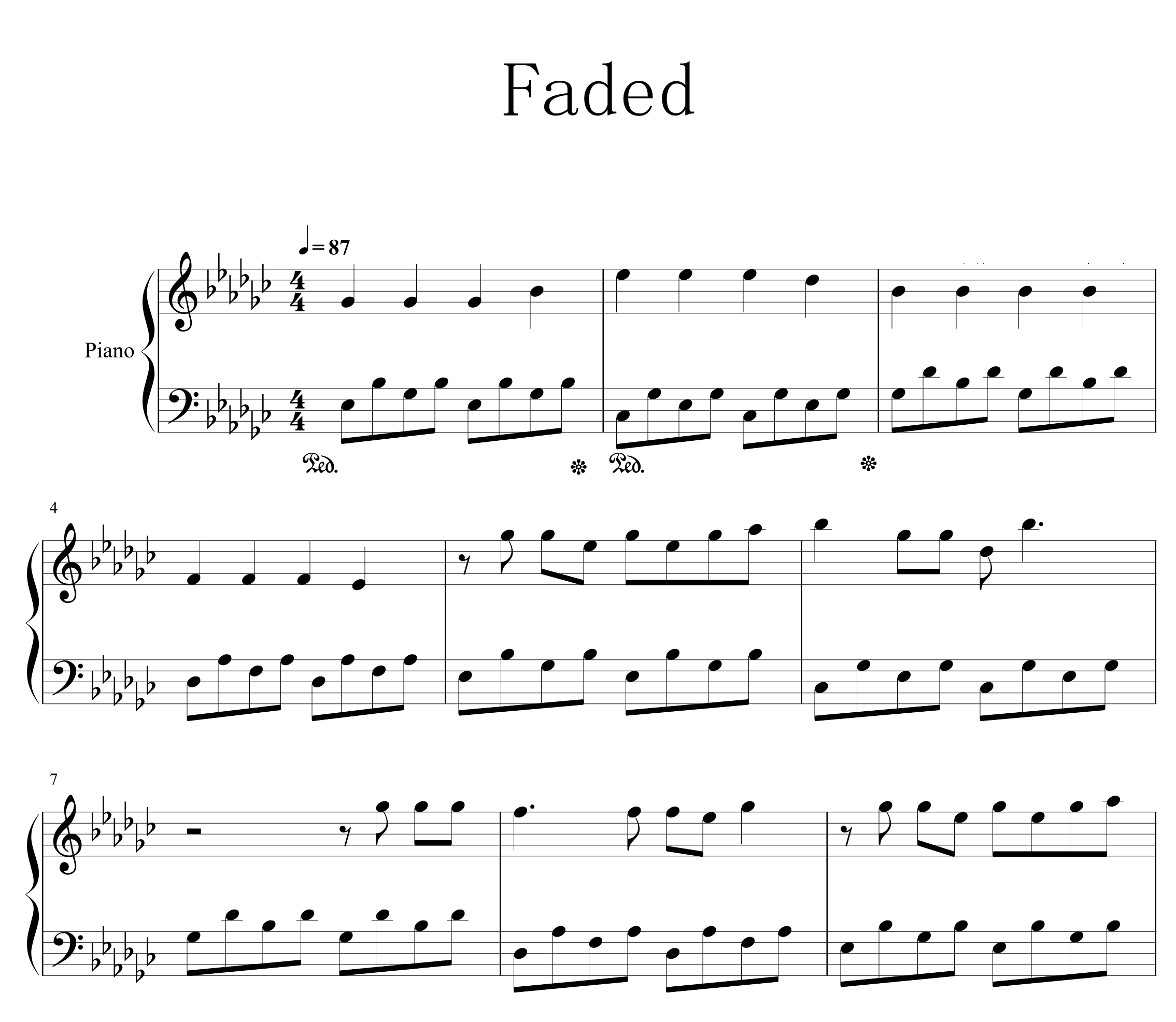 Faded钢琴谱1