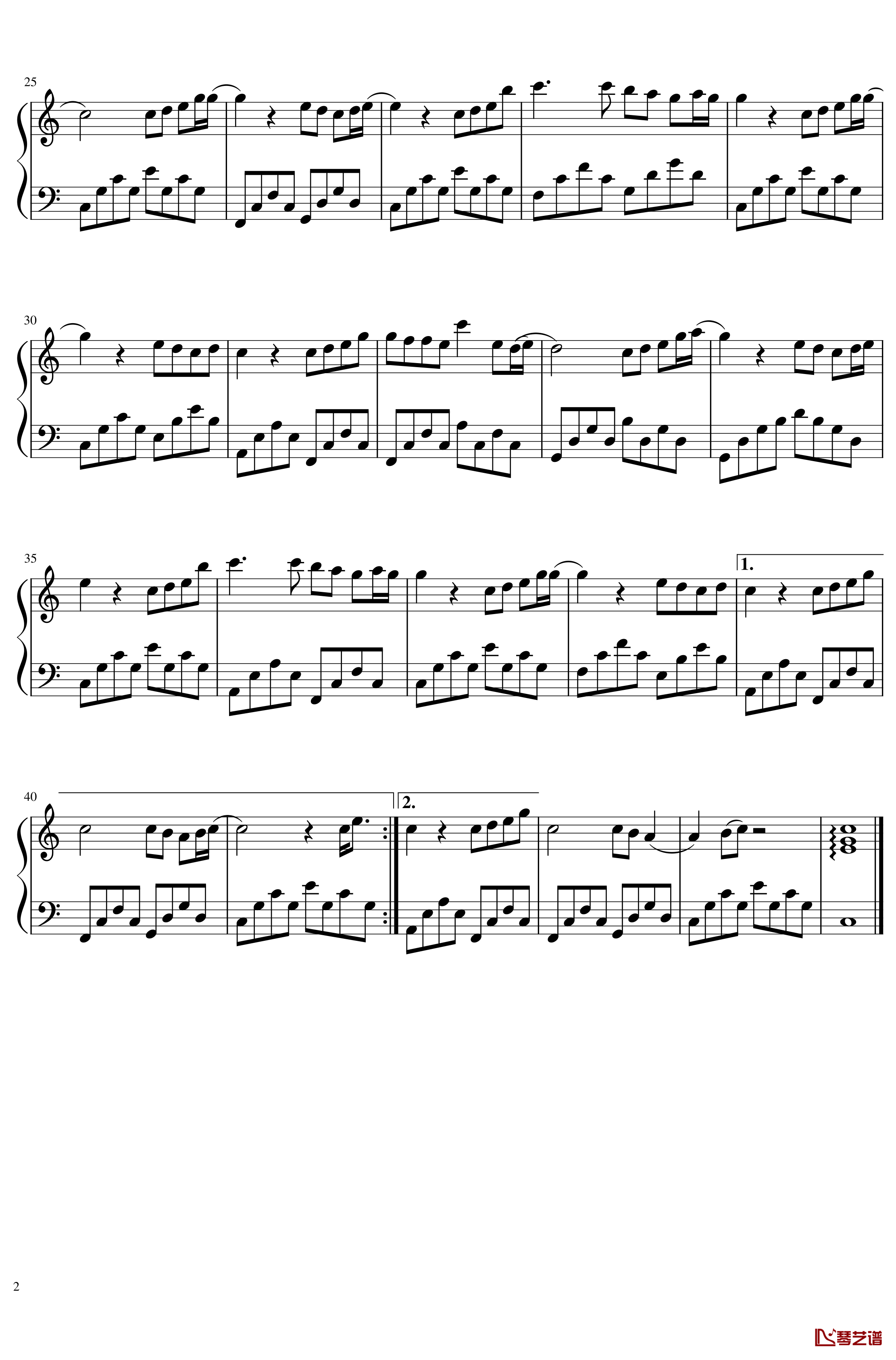 周杰伦《花海》钢琴谱 C调简易版2